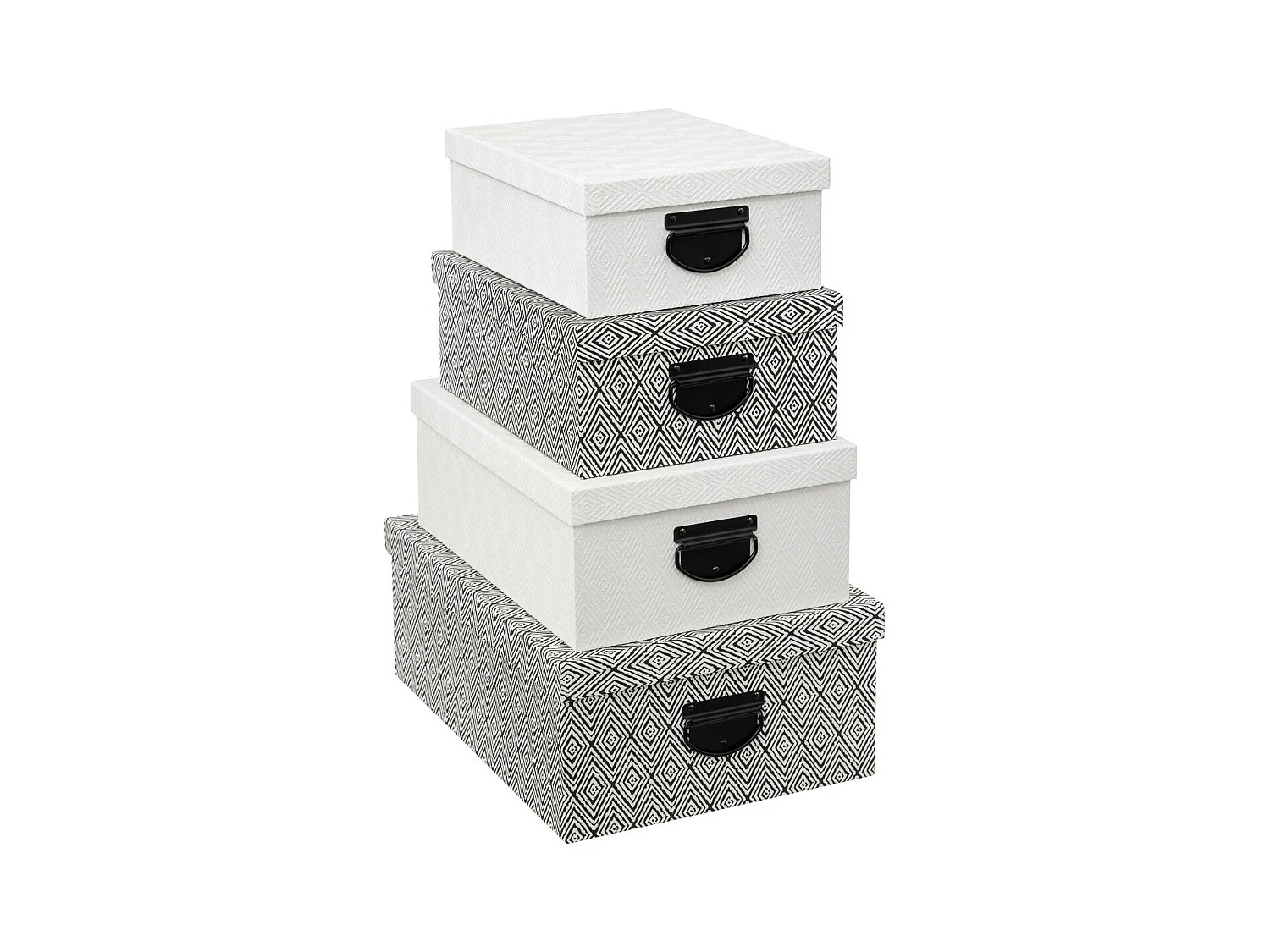 Lot de 4 Boites de rangement Blanc & Noir effet relief
