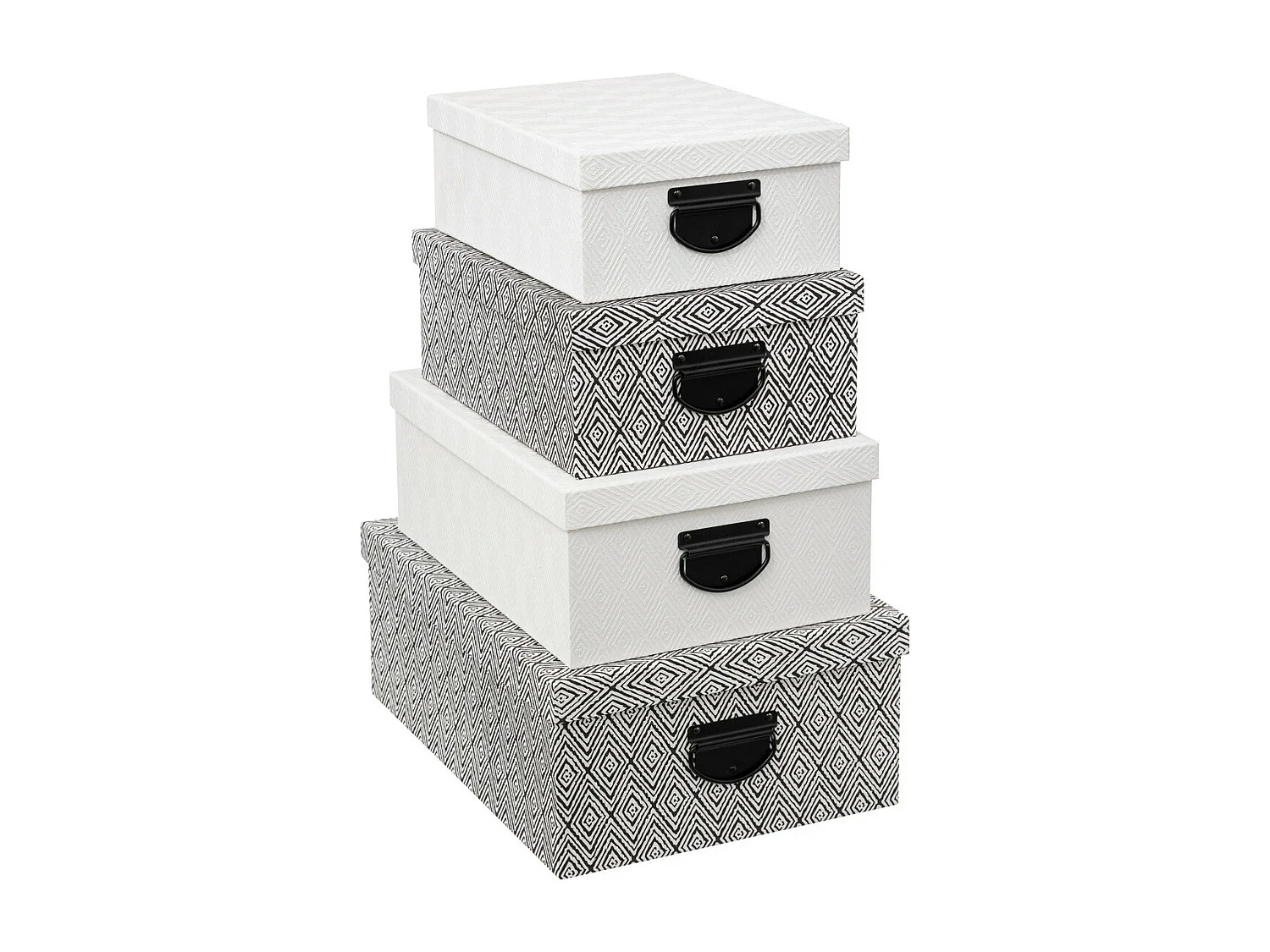 Lot de 4 Boites de rangement Blanc & Noir effet relief