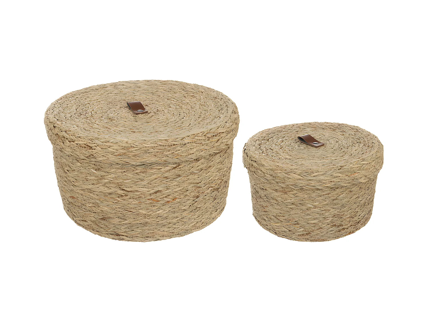Lot de 2 Boites de rangement rondes en Roseau