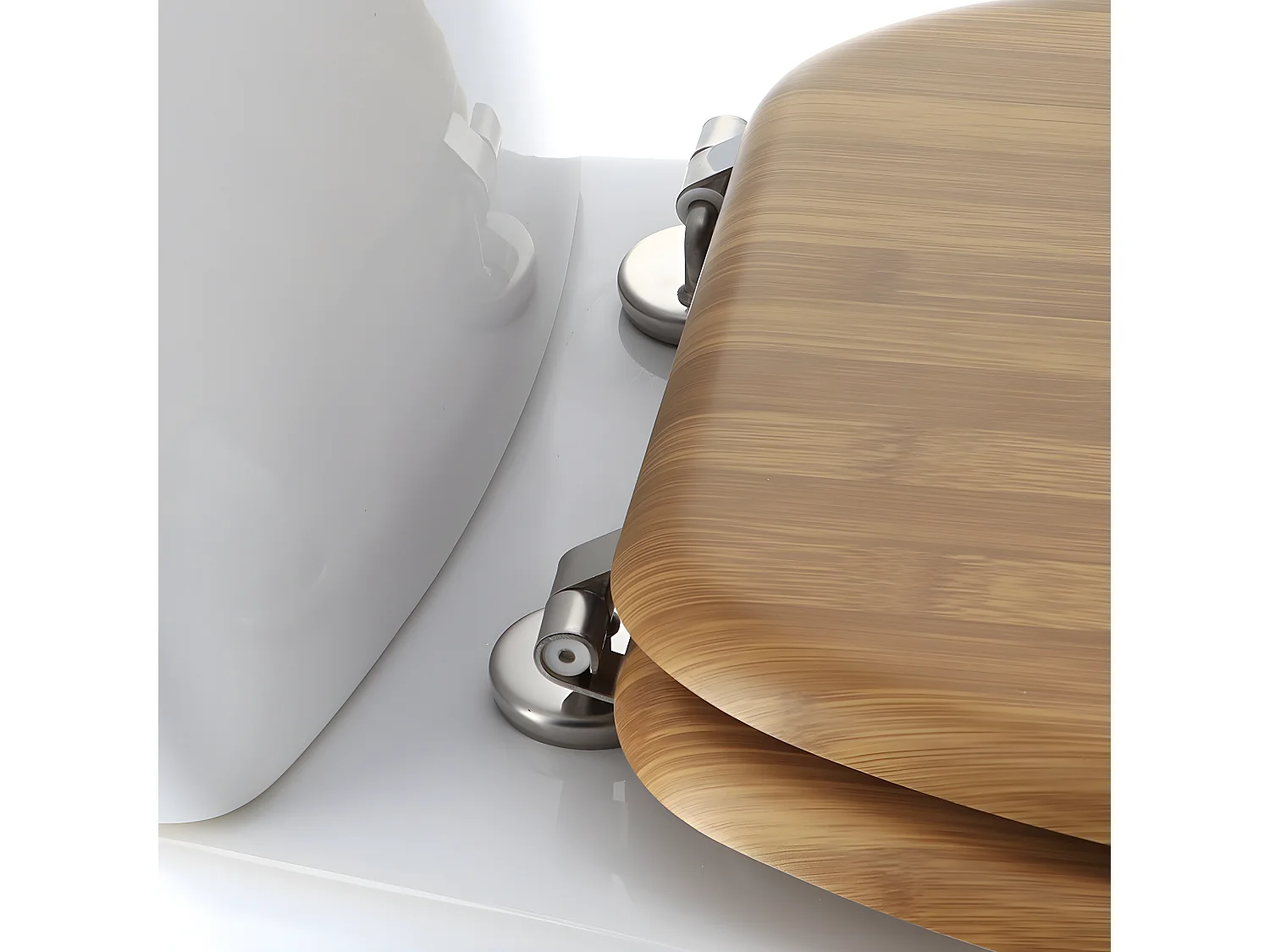 Abattant WC en Bois moulé aspect Bambou avec Kit fixation en Acier Inoxydable