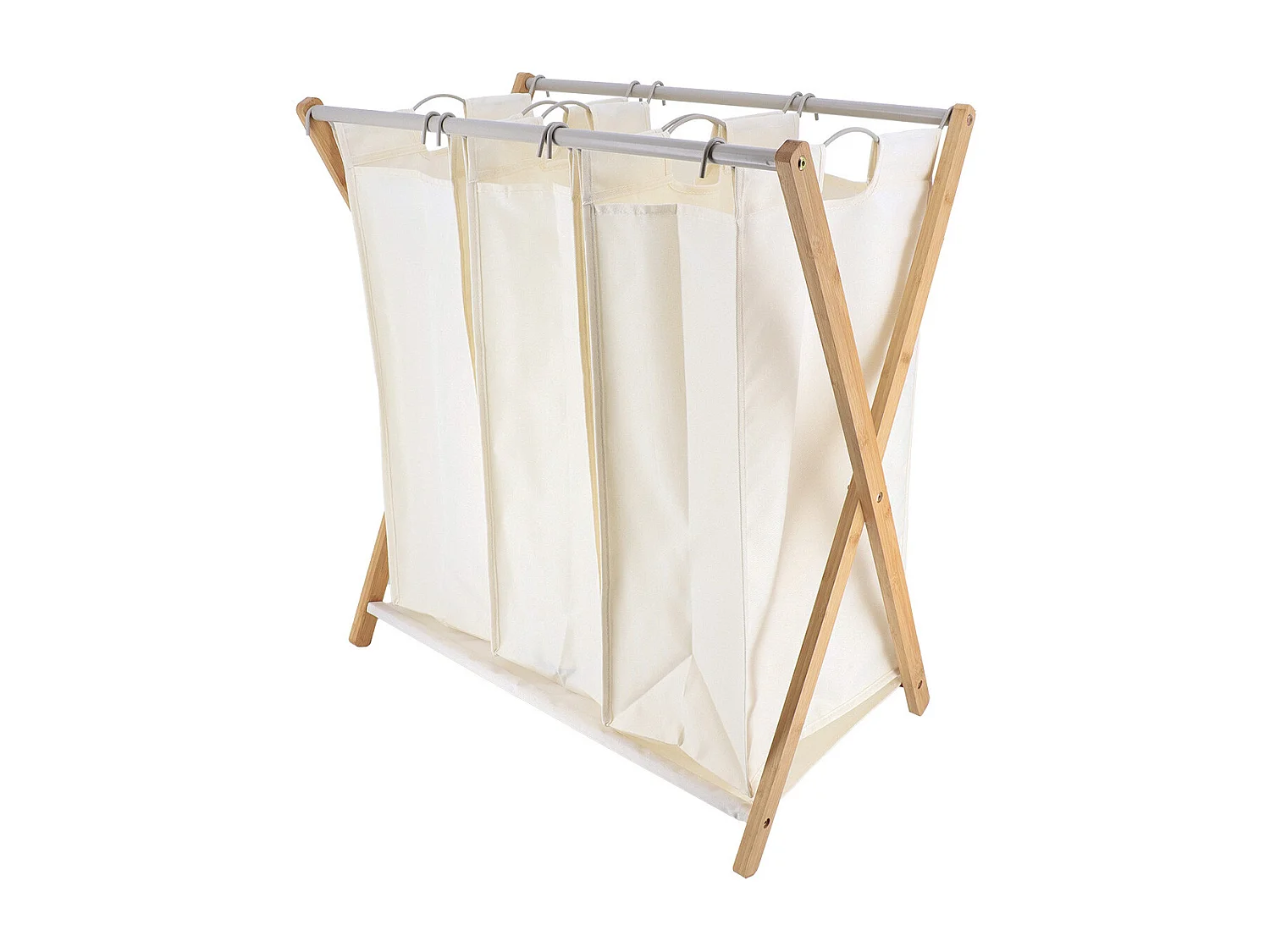 Panier à linge en Bambou 3 compartiments amovibles en tissu Naturel  H 76 cm