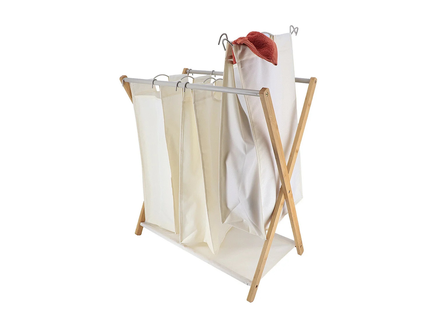 Panier à linge en Bambou 3 compartiments amovibles en tissu Naturel  H 76 cm