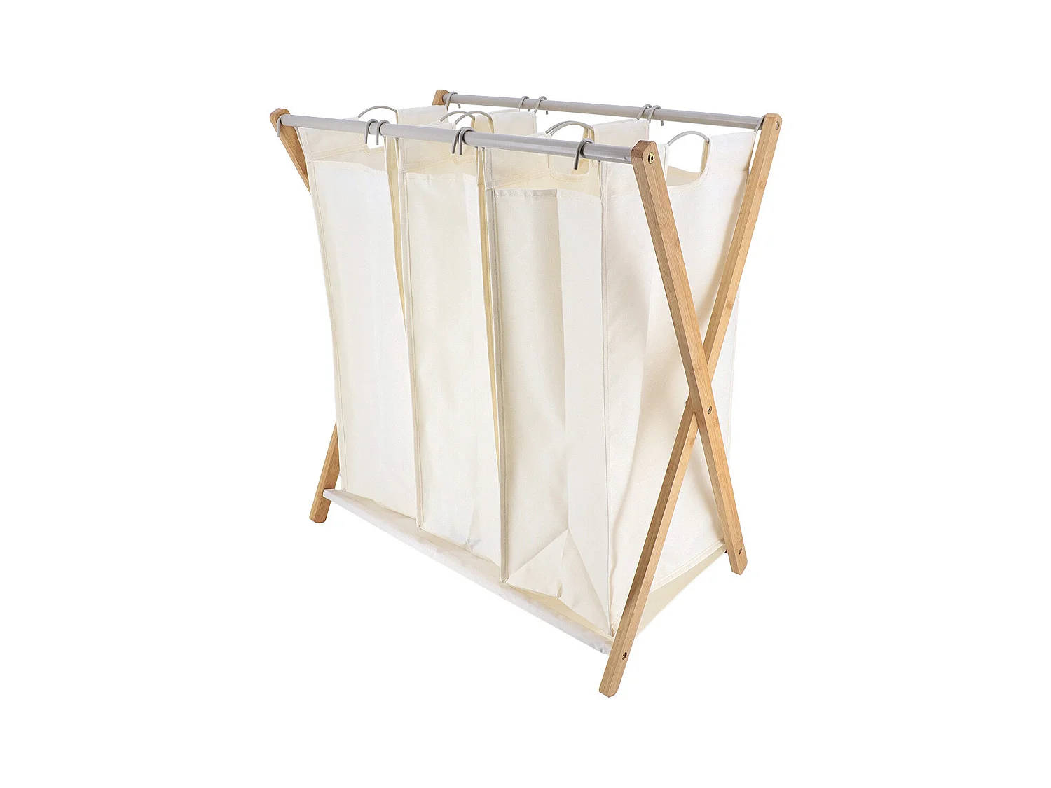 Panier à linge en Bambou 3 compartiments amovibles en tissu Naturel  H 76 cm