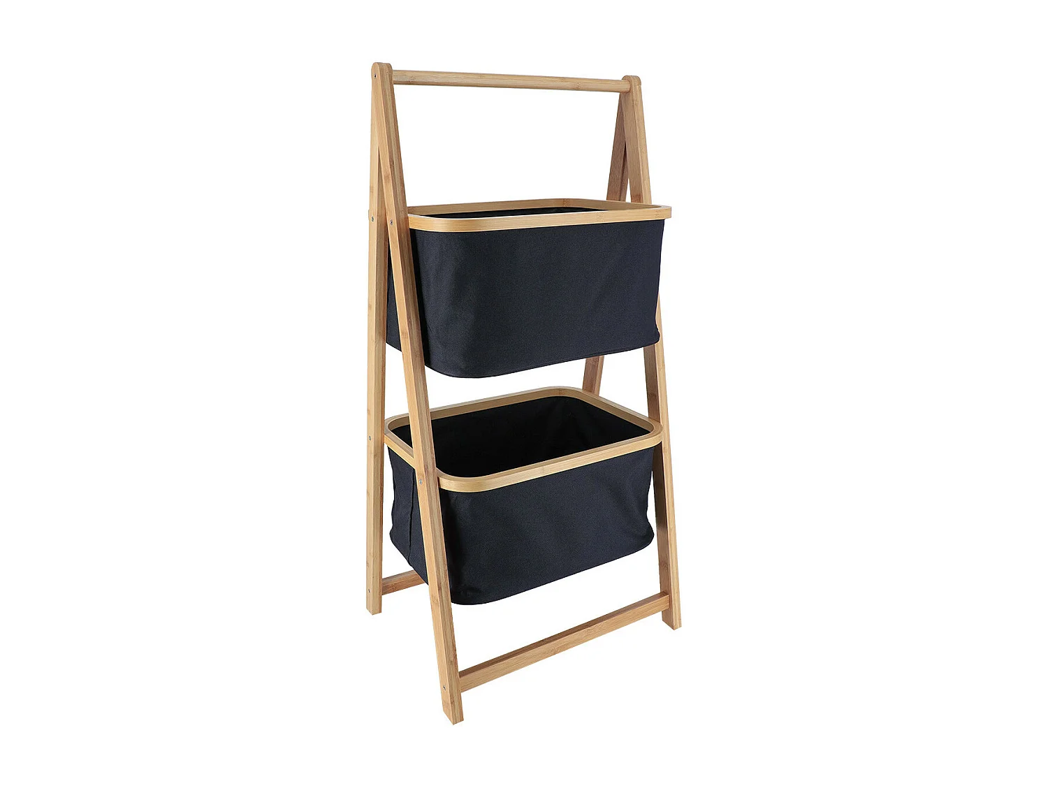 Meuble Étagère en Bambou 2 Paniers en tissu Noir H 90 cm
