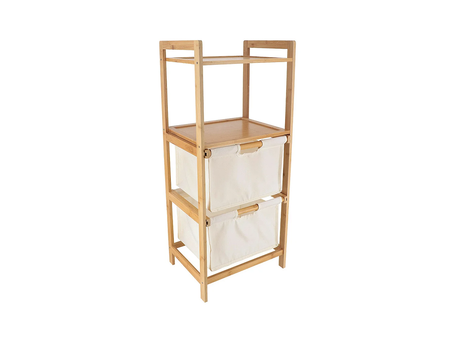 Meuble de rangement 2 étagères en Bambou et 2 panières en tissu Naturel H 90 cm