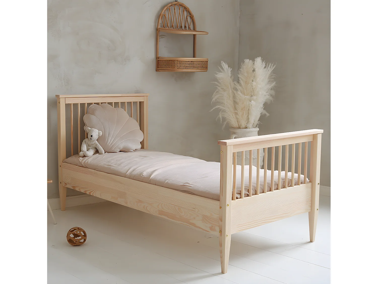 Lit 90x190 sommier inclus pieds 19 cm Daphné Bois