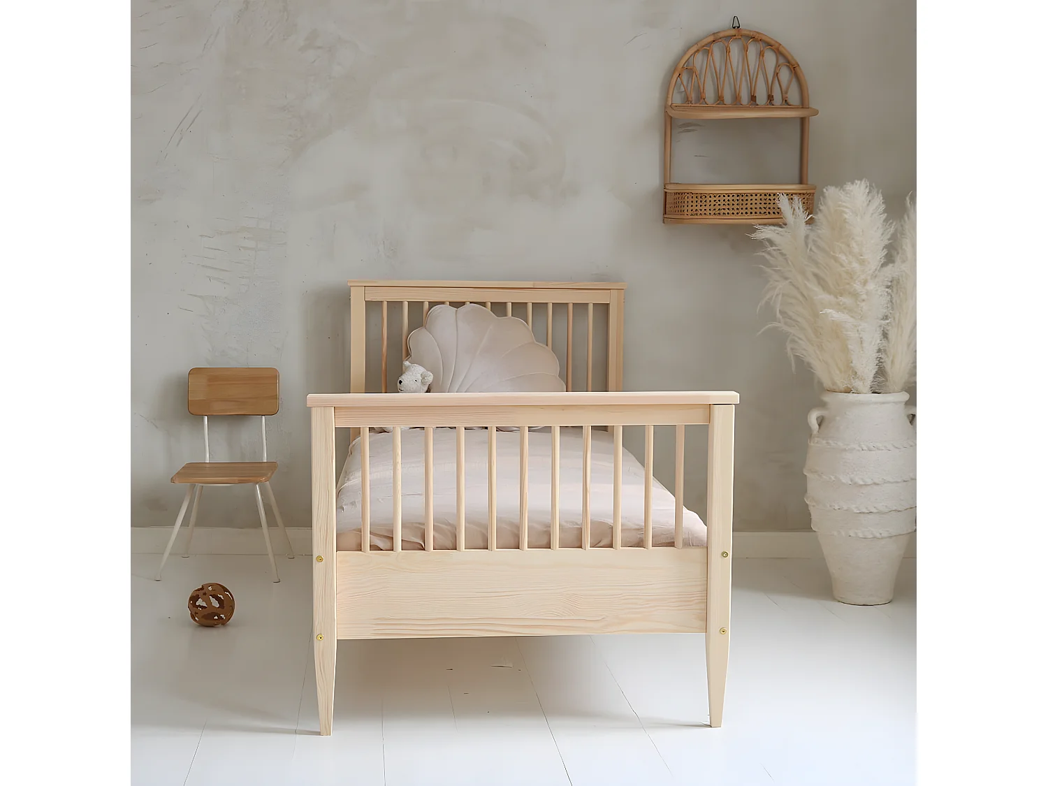 Lit 90x190 sommier inclus pieds 19 cm Daphné Bois