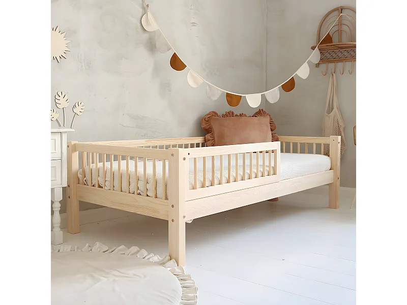 Cama 90x190 incluindo barreira e base com pés de 19 cm Adèle Bois