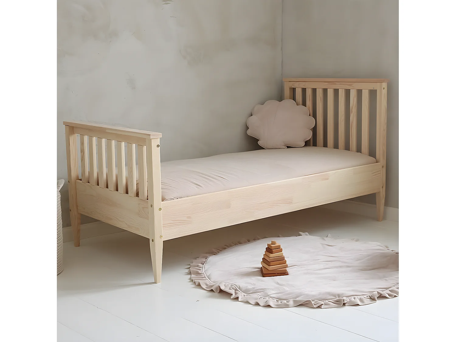 Bed 90x190 inclusief lattenbodem en poten 19 cm Joséphine Bois