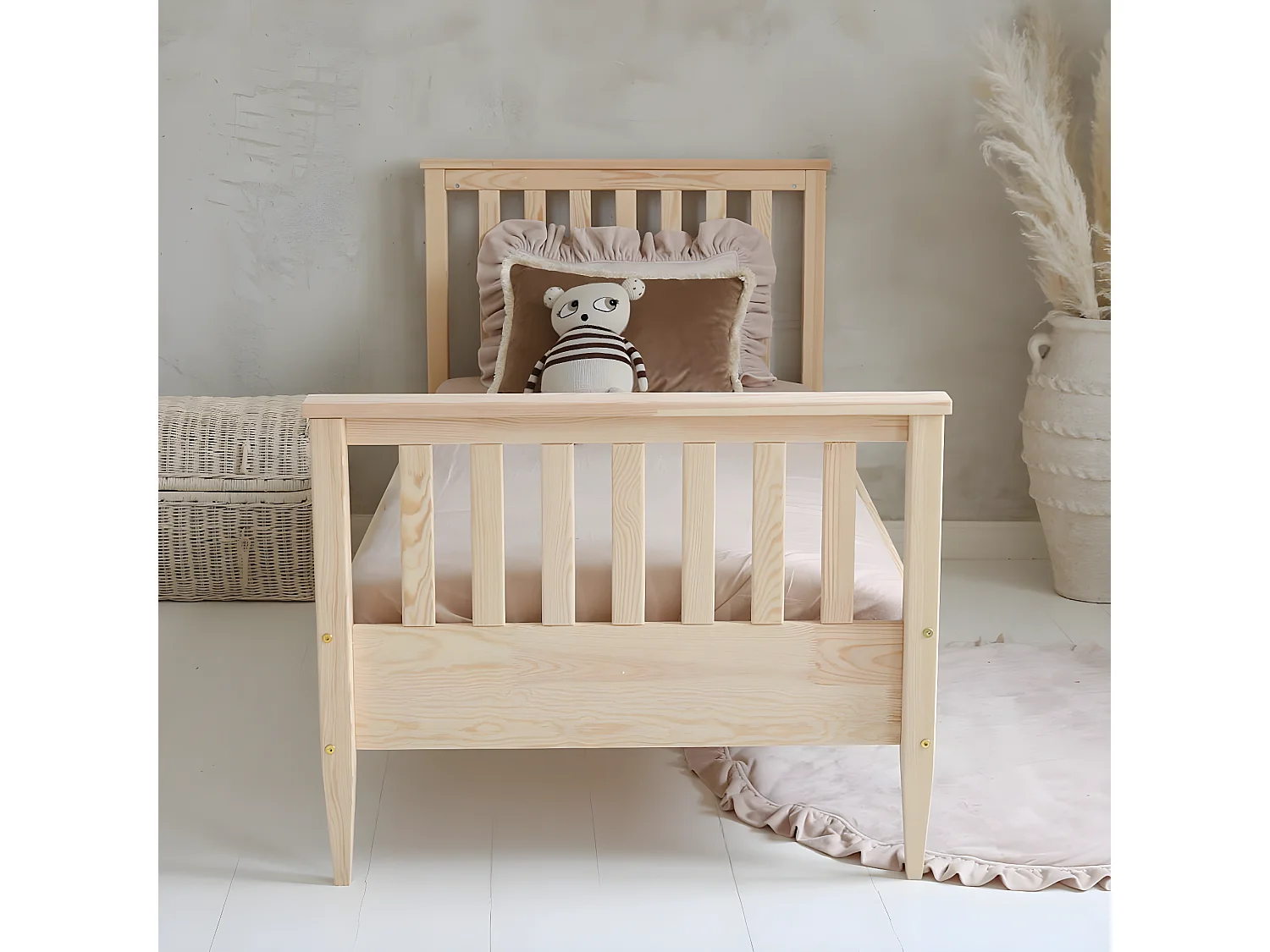 Bed 90x190 inclusief lattenbodem en poten 19 cm Joséphine Bois