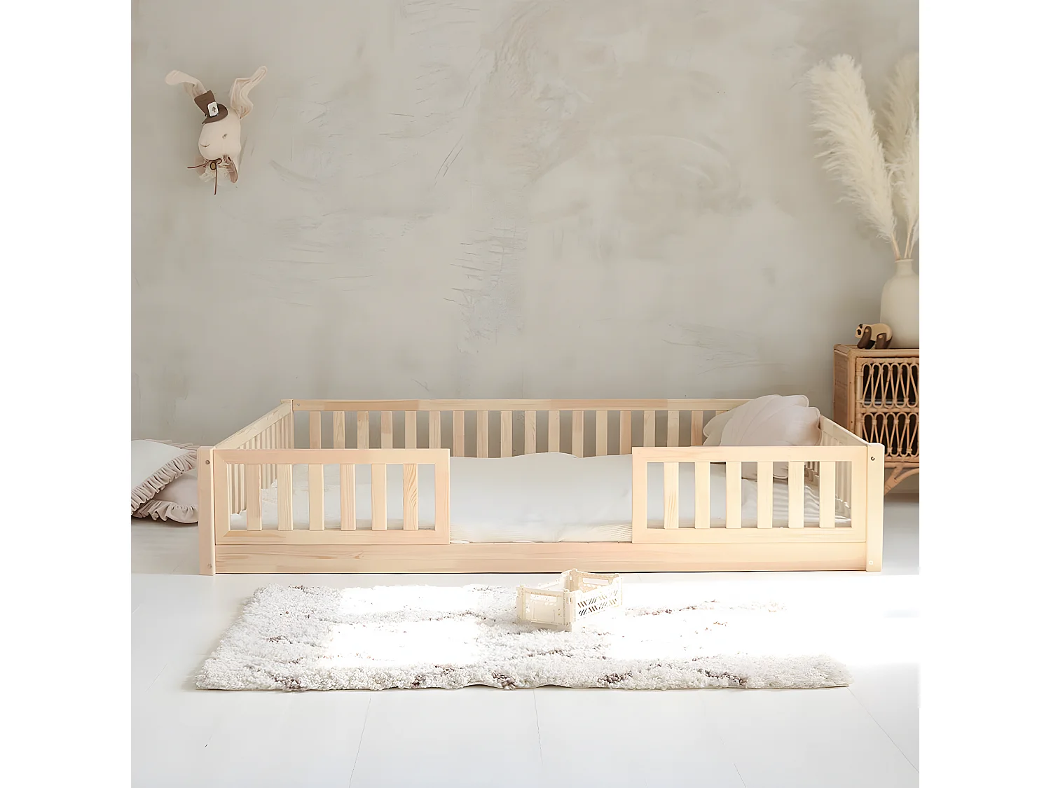 Letto 140x190 con sponde e base con gambe da 1 cm Agnès Bois