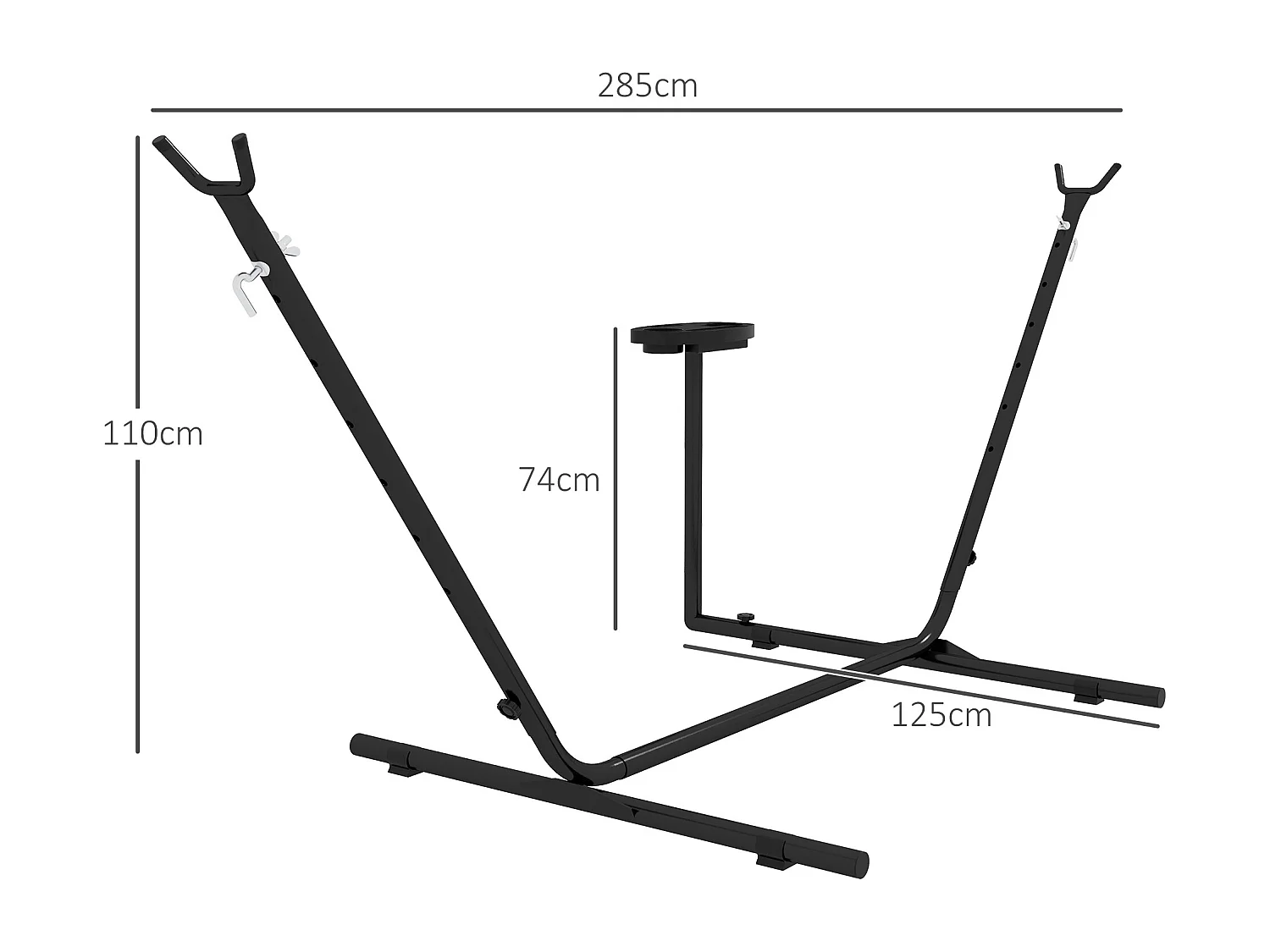 Support pied de hamac avec porte-gobelet structure métal époxy noir