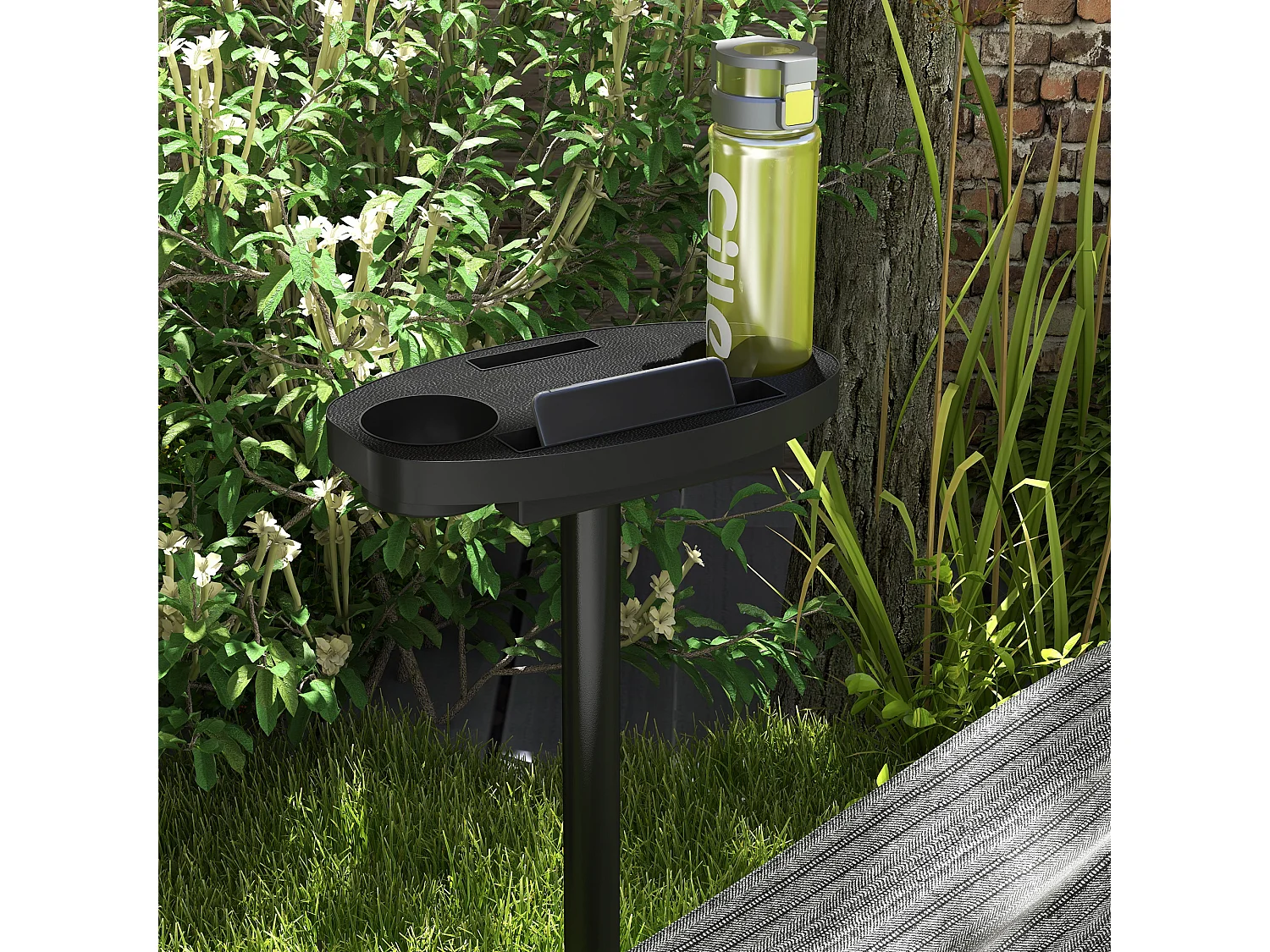 Support pied de hamac avec porte-gobelet structure métal époxy noir