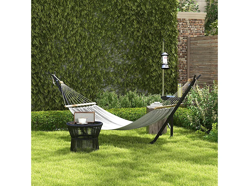 Support pied de hamac avec porte-gobelet structure métal époxy noir