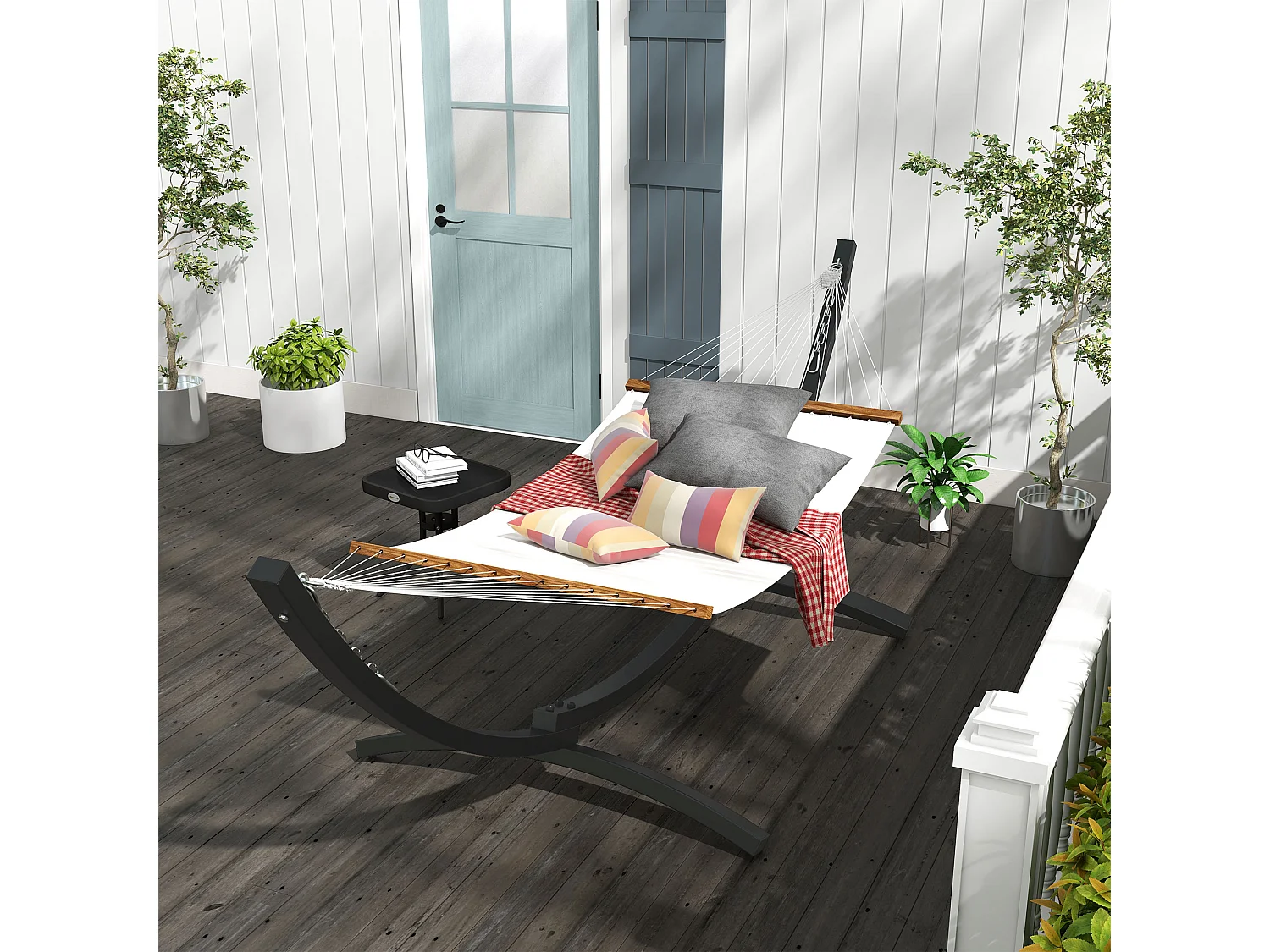 Support pied de hamac structure robuste - L. 360 cm pour hamacs L. 270-330 cm - métal époxy gris