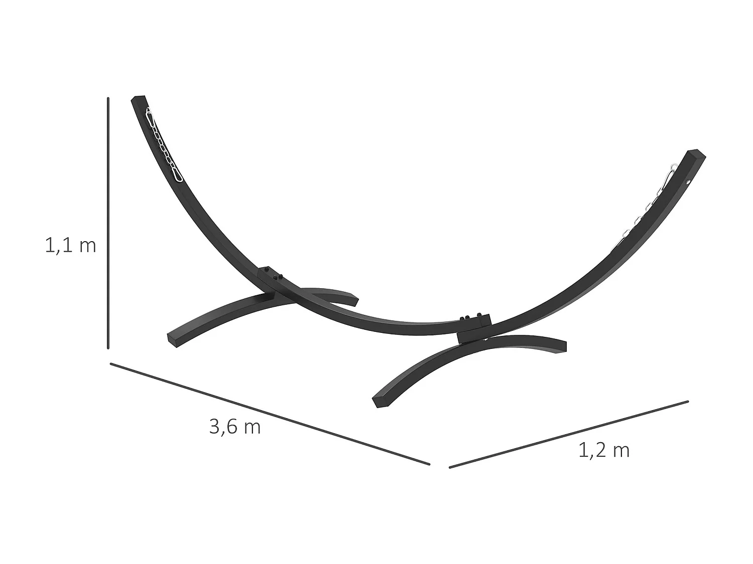 Support pied de hamac structure robuste - L. 360 cm pour hamacs L. 270-330 cm - métal époxy gris
