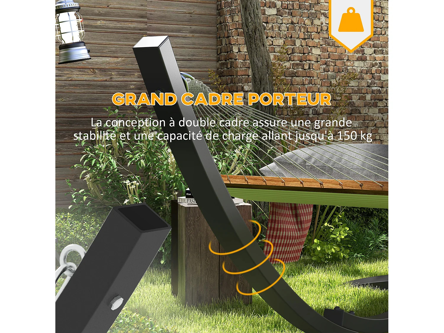Support pied de hamac structure robuste - L. 360 cm pour hamacs L. 270-330 cm - métal époxy gris