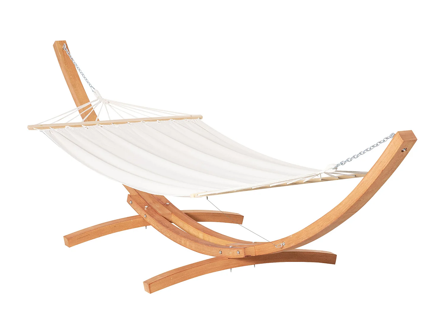 Hamac de jardin avec support en bois hamac sur pied 1 personne dim. 3,92L x 1,2l x 1,1H m toile coton blanc
