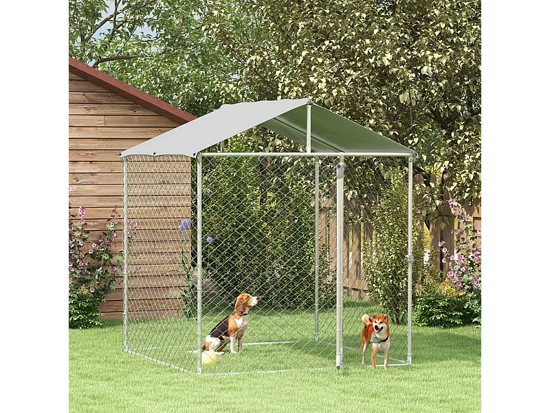 Enclos poulailler chenil 4 m² - parc grillagé dim. 2L x 2l x 2,37H m - poulailler chenil entièrement couvert - acier galvanisé