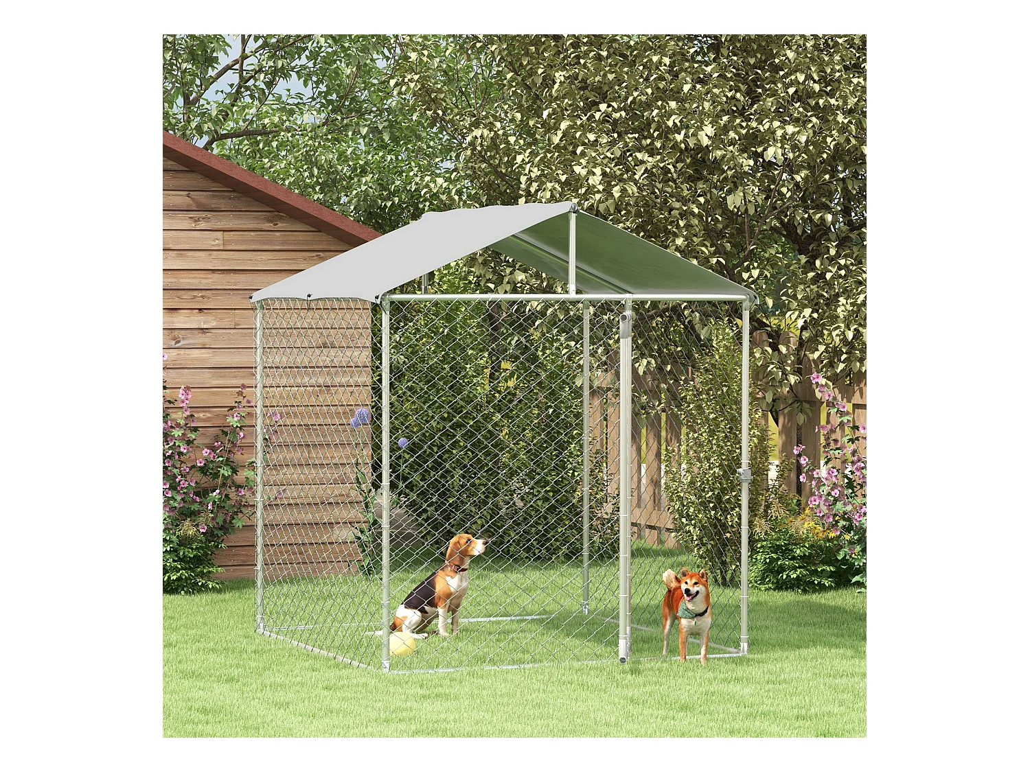 Enclos poulailler chenil 4 m² - parc grillagé dim. 2L x 2l x 2,37H m - poulailler chenil entièrement couvert - acier galvanisé