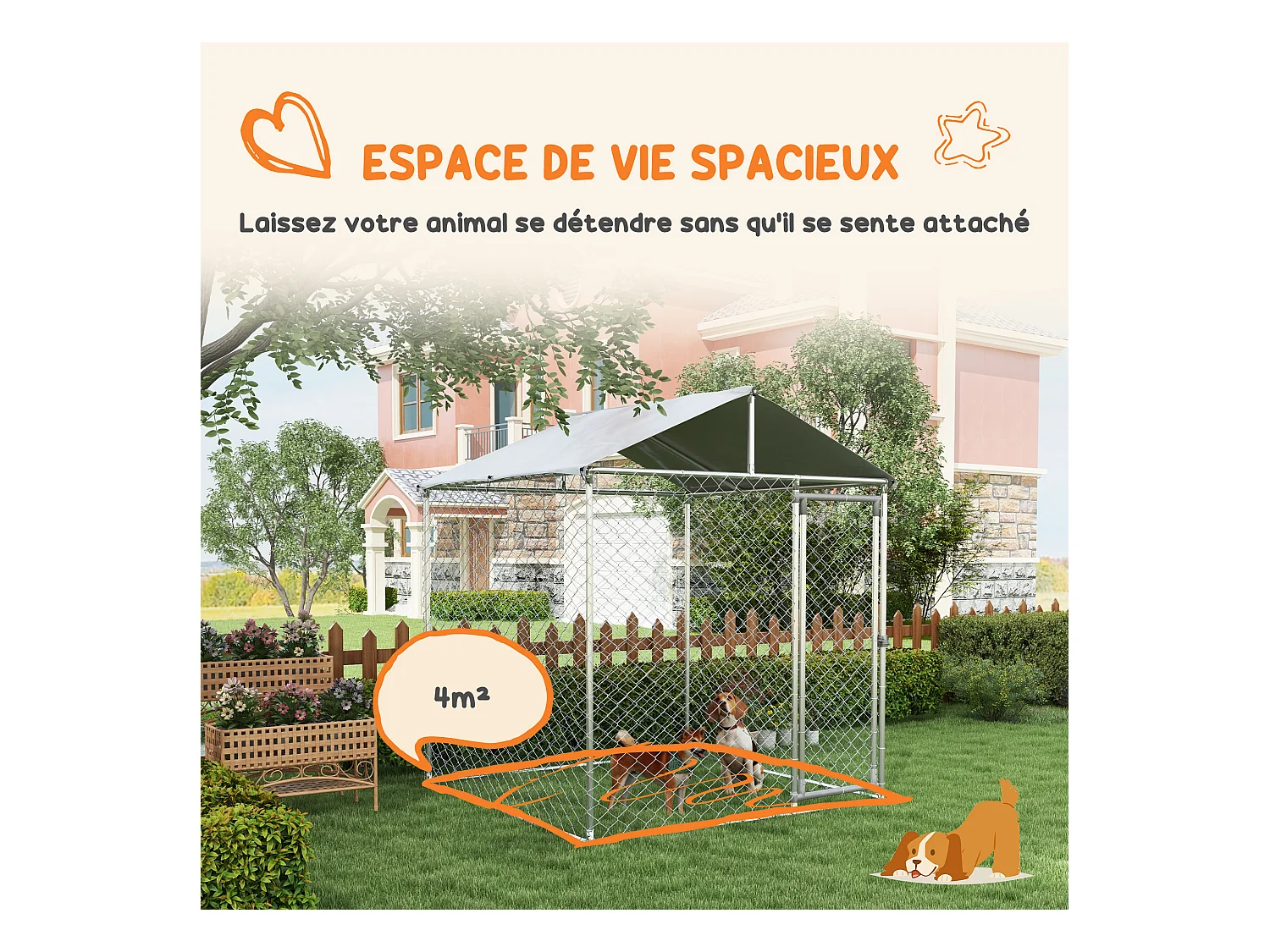 Enclos poulailler chenil 4 m² - parc grillagé dim. 2L x 2l x 2,37H m - poulailler chenil entièrement couvert - acier galvanisé