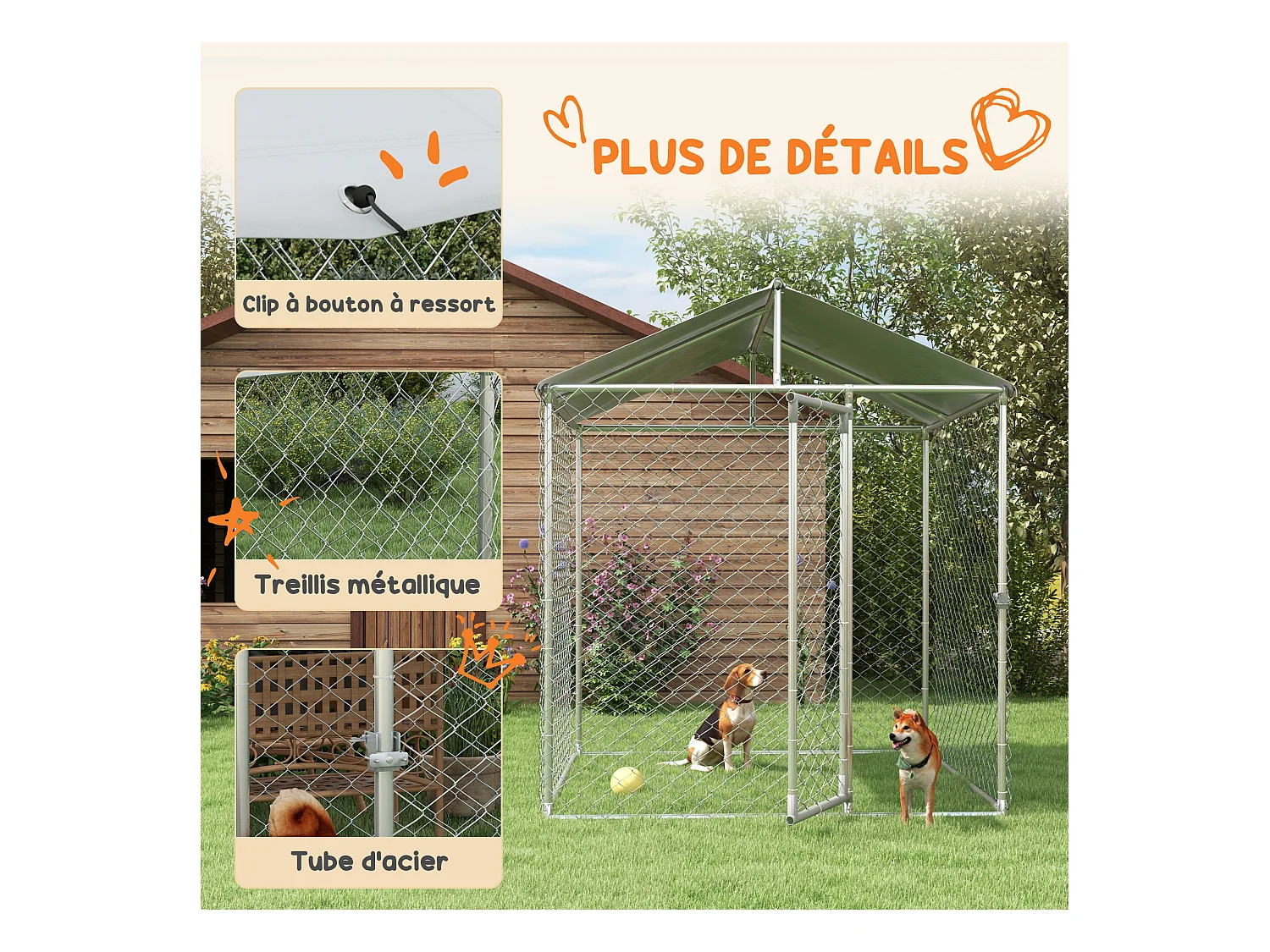 Enclos poulailler chenil 4 m² - parc grillagé dim. 2L x 2l x 2,37H m - poulailler chenil entièrement couvert - acier galvanisé