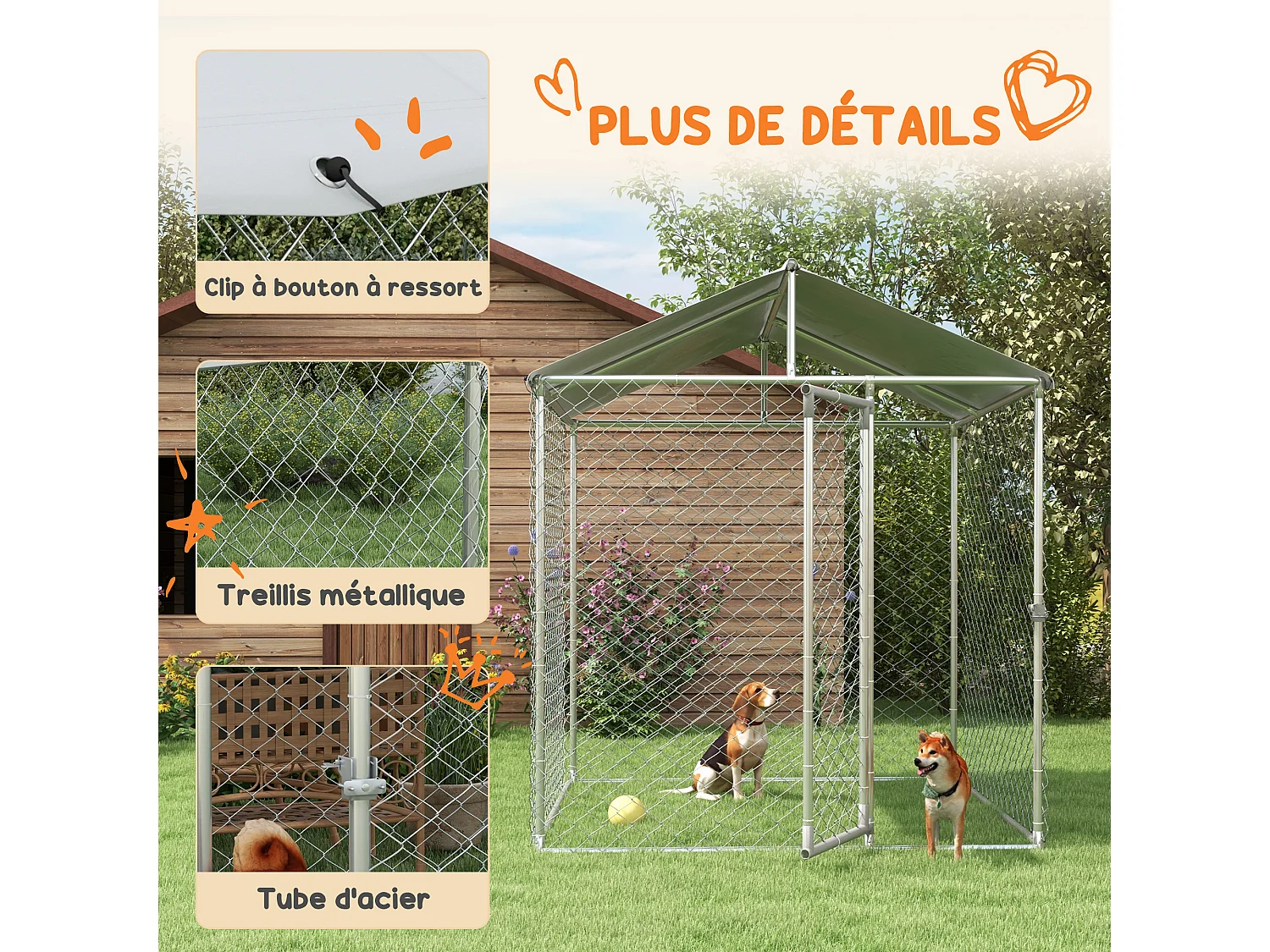 Enclos poulailler chenil 4 m² - parc grillagé dim. 2L x 2l x 2,37H m - poulailler chenil entièrement couvert - acier galvanisé