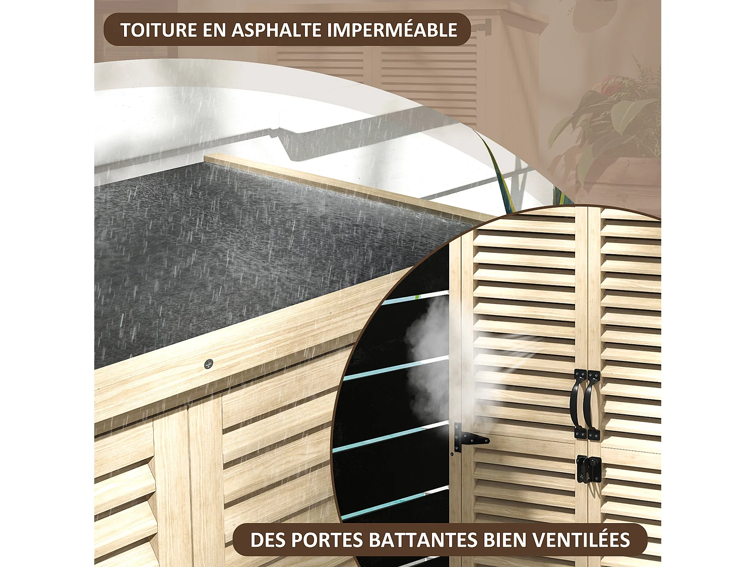 Armoire de jardin abri de jardin 2 portes persiennes 2 étagères toit bitumé bois sapin pré-huilé