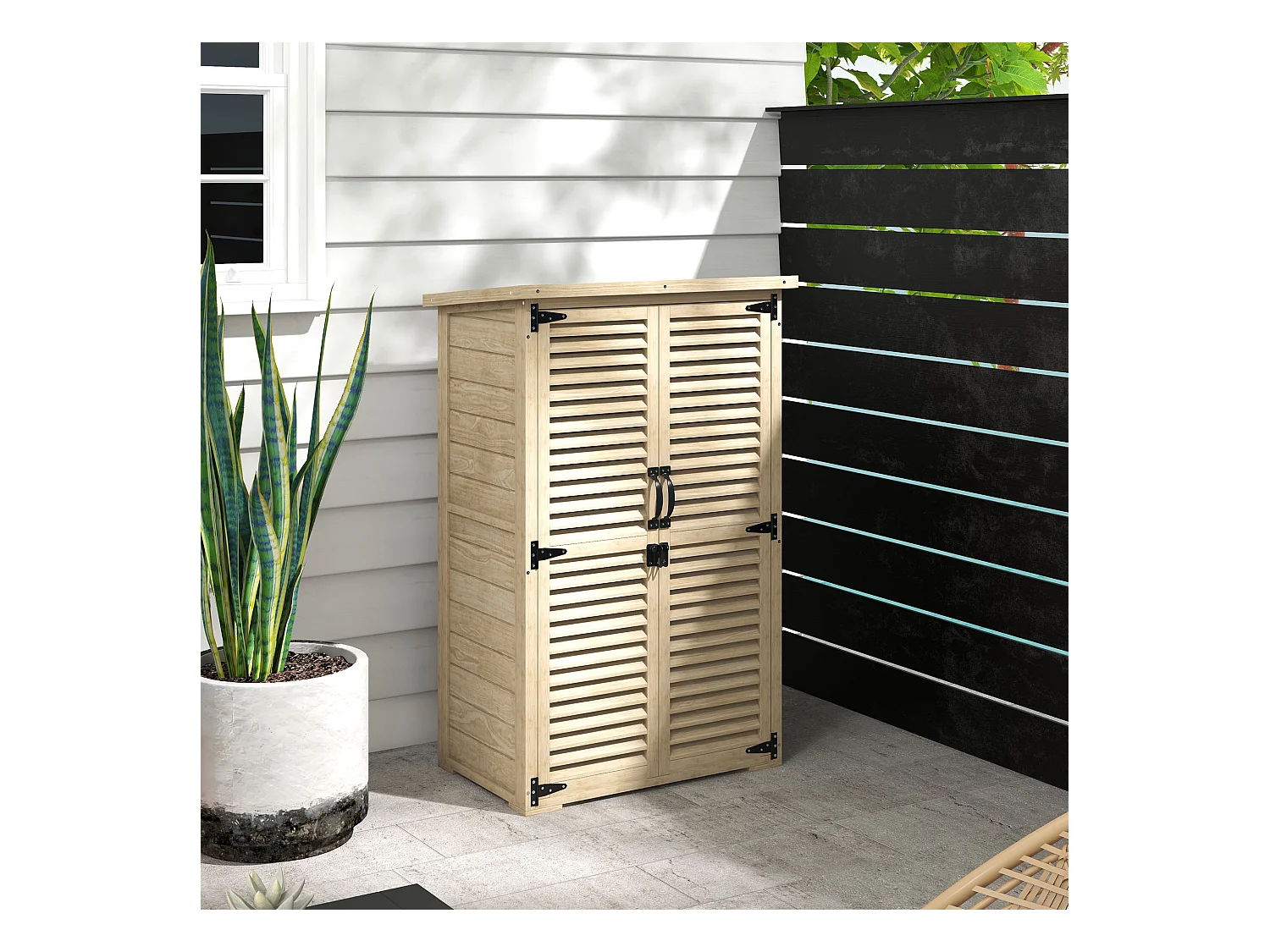 Armoire de jardin abri de jardin 2 portes persiennes 2 étagères toit bitumé bois sapin pré-huilé