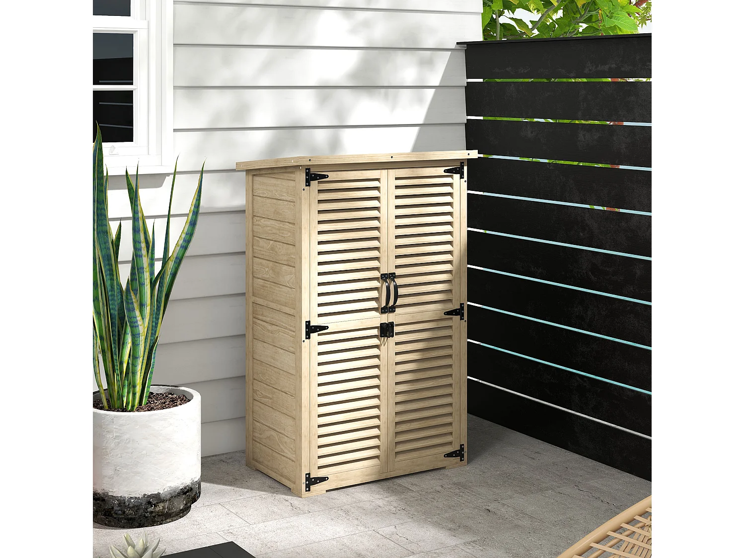 Armoire de jardin abri de jardin 2 portes persiennes 2 étagères toit bitumé bois sapin pré-huilé