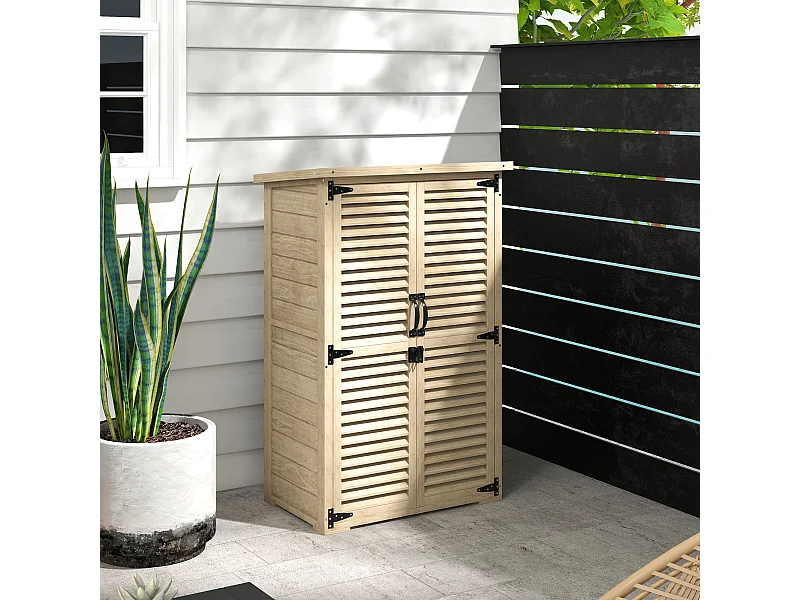 Armoire de jardin abri de jardin 2 portes persiennes 2 étagères toit bitumé bois sapin pré-huilé