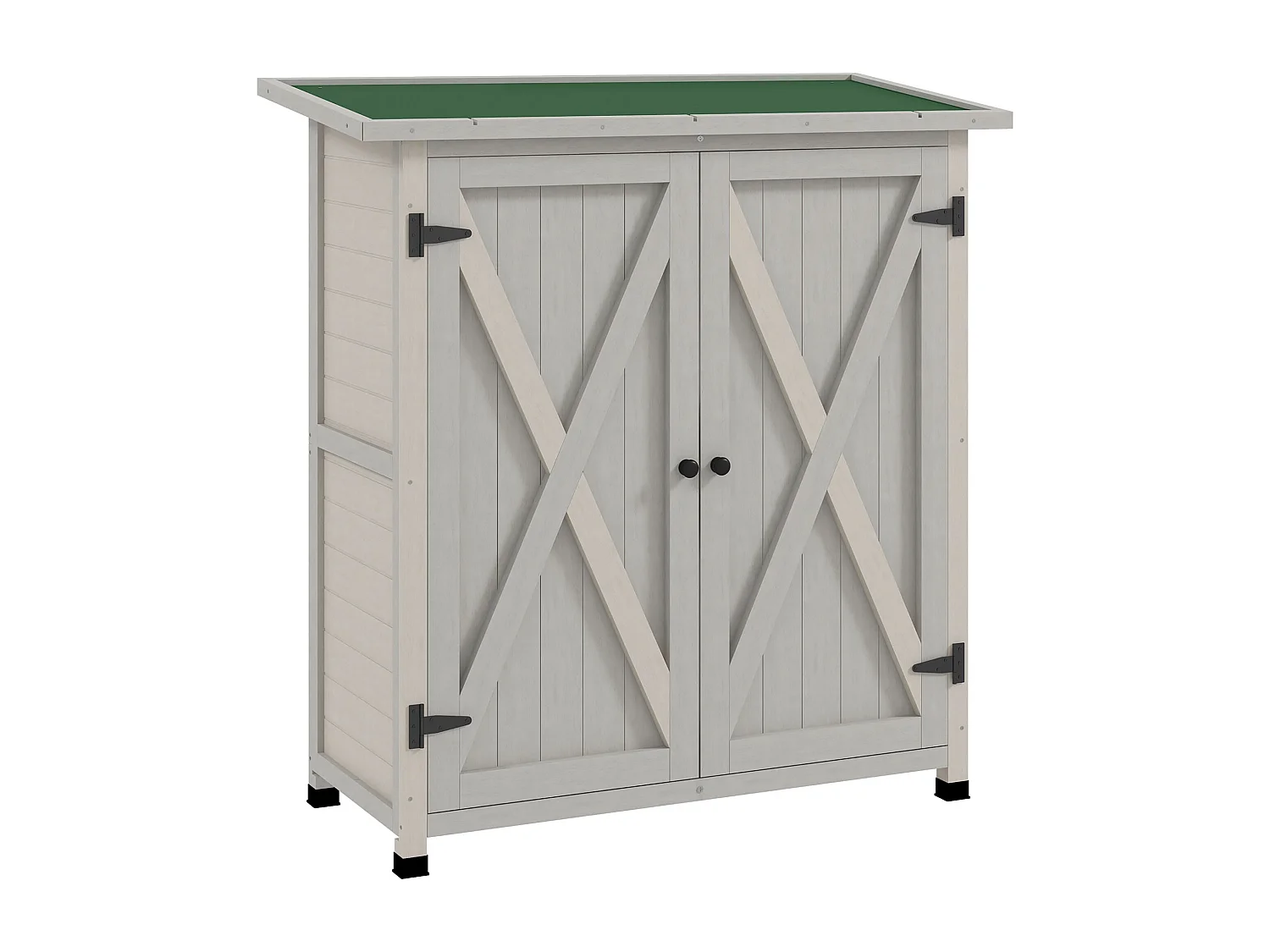 Abri de jardin armoire de jardin sur pied dim. 110L x 55l x 117H cm 2 étagères 2 portes toit bitumé bois sapin pré-huilé gris clair