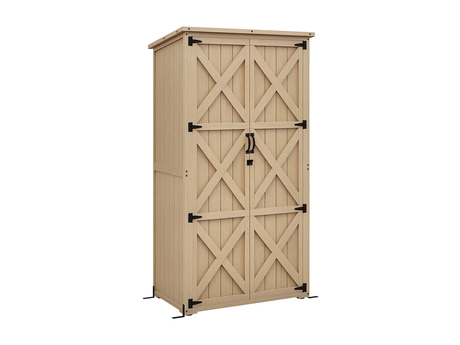 Armoire de jardin abri de jardin 2 portes croisillons 2 étagères toit bitumé bois sapin pré-huilé