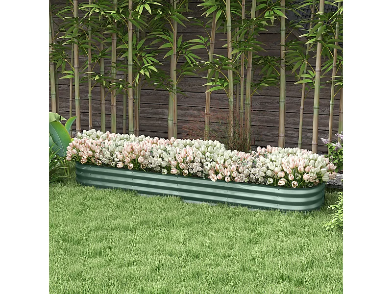 Carré potager de jardin dim. 240L x 62l x 30H cm modulable tôle d'acier ondulée vert
