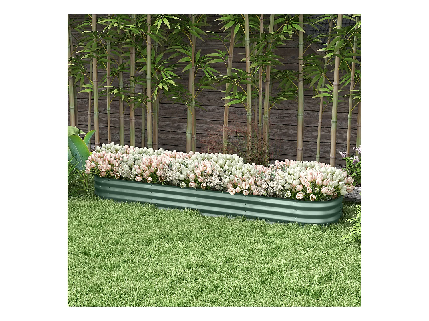 Carré potager de jardin dim. 240L x 62l x 30H cm modulable tôle d'acier ondulée vert