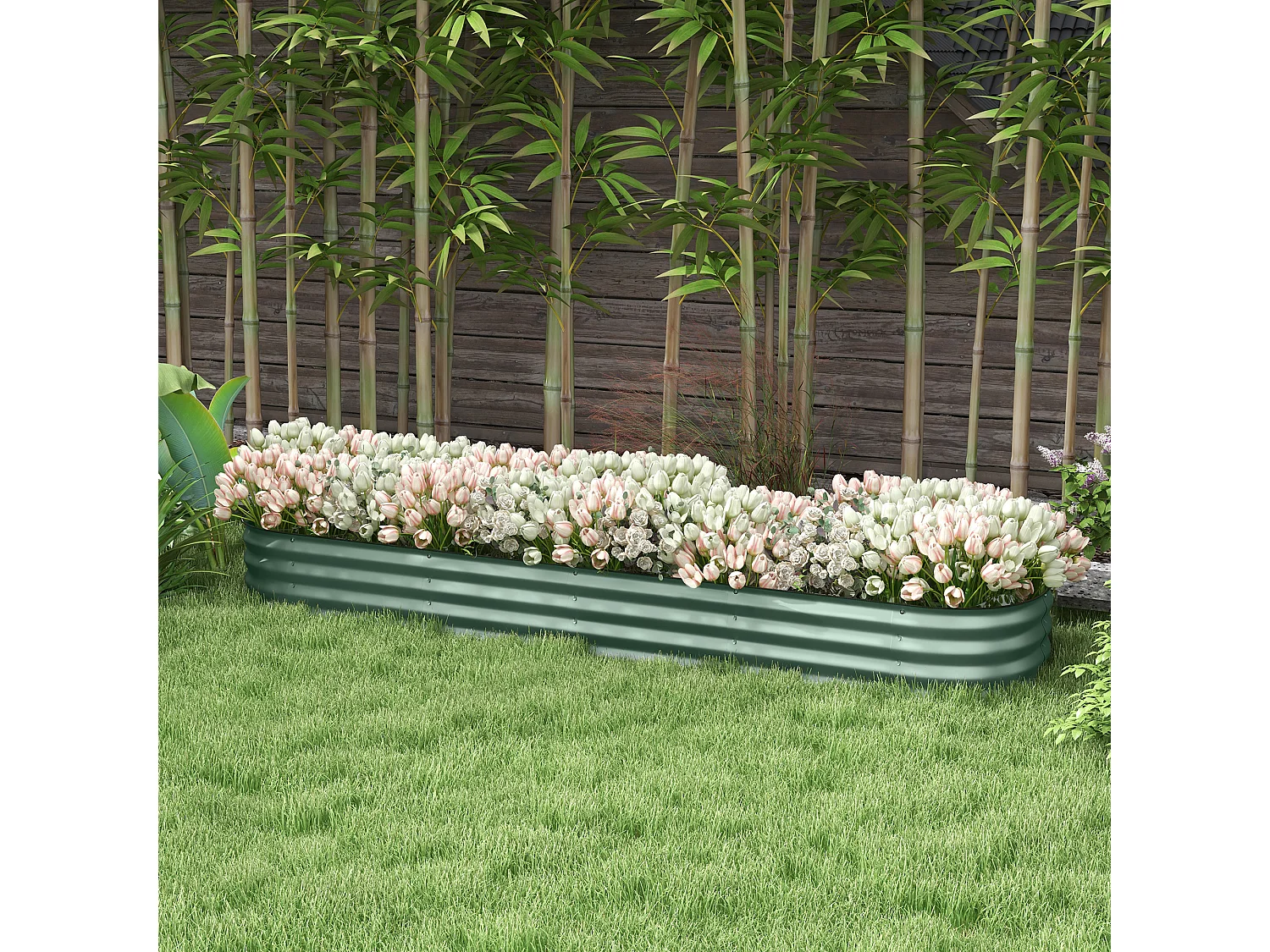 Carré potager de jardin dim. 240L x 62l x 30H cm modulable tôle d'acier ondulée vert