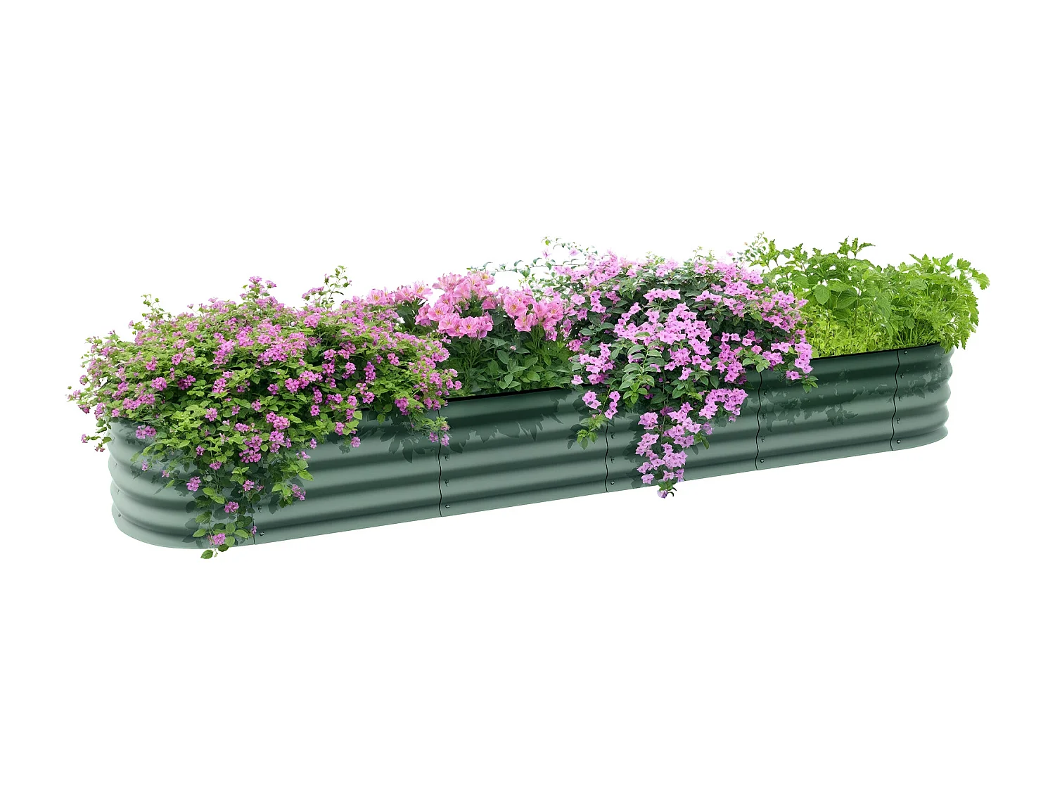 Carré potager de jardin dim. 240L x 62l x 30H cm modulable tôle d'acier ondulée vert
