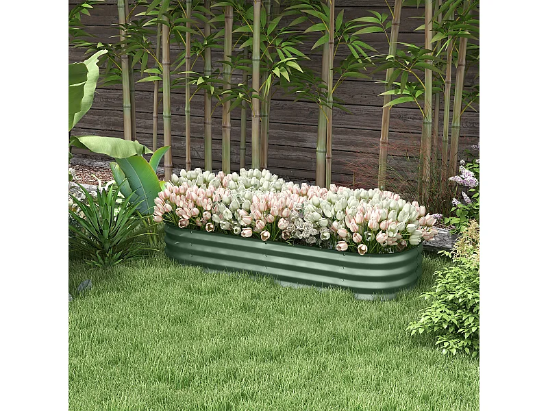 Carré potager de jardin dim. 150L x 62l x 30H cm modulable tôle d'acier ondulée vert