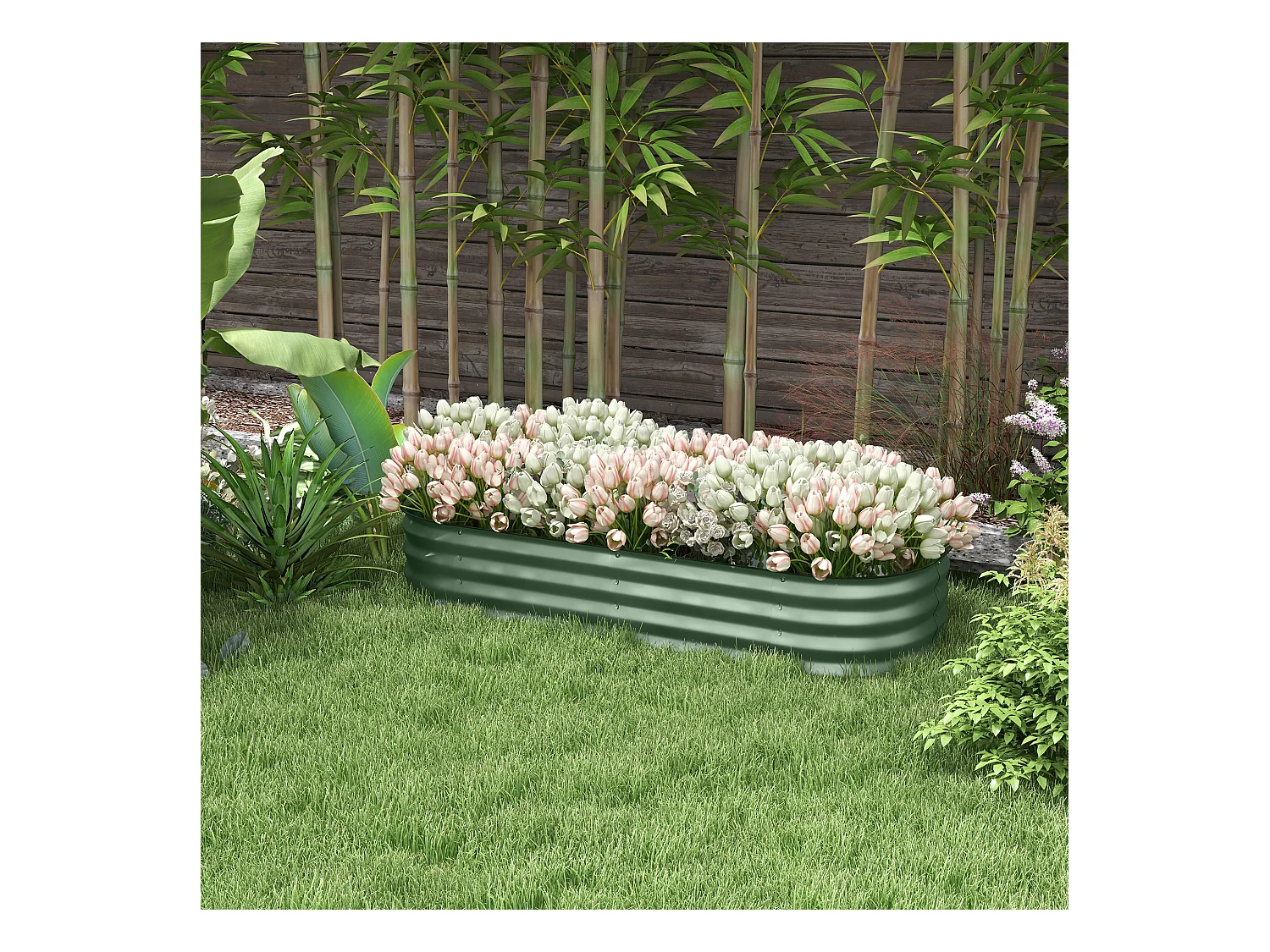 Carré potager de jardin dim. 150L x 62l x 30H cm modulable tôle d'acier ondulée vert