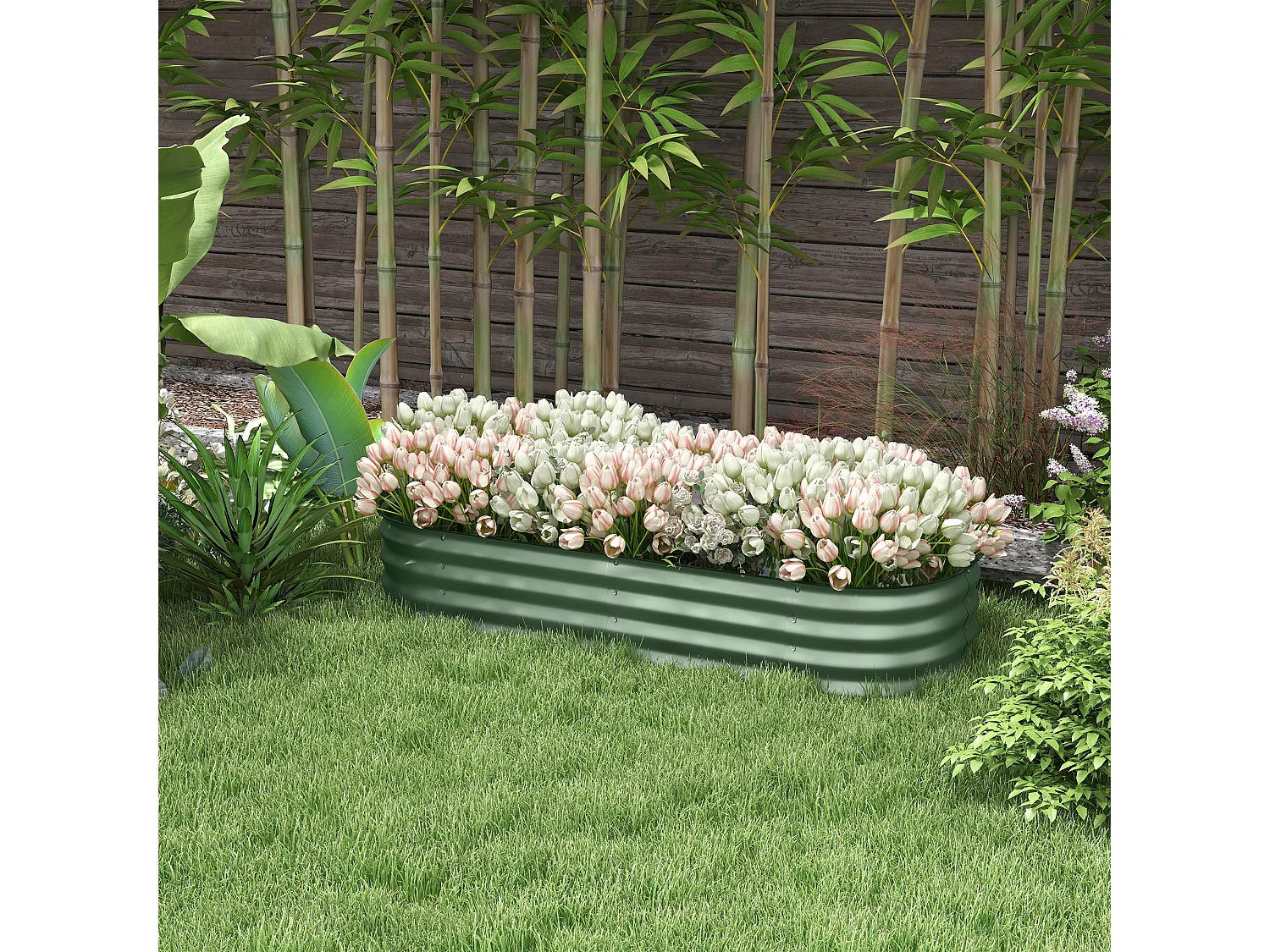 Carré potager de jardin dim. 150L x 62l x 30H cm modulable tôle d'acier ondulée vert