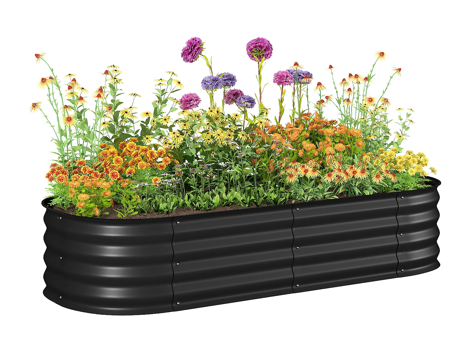 Carré potager de jardin dim. 150L x 62l x 30H cm modulable tôle d'acier ondulée noir