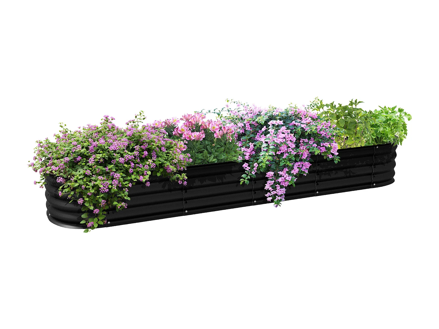 Carré potager de jardin dim. 240L x 62l x 30H cm modulable tôle d'acier ondulée noir