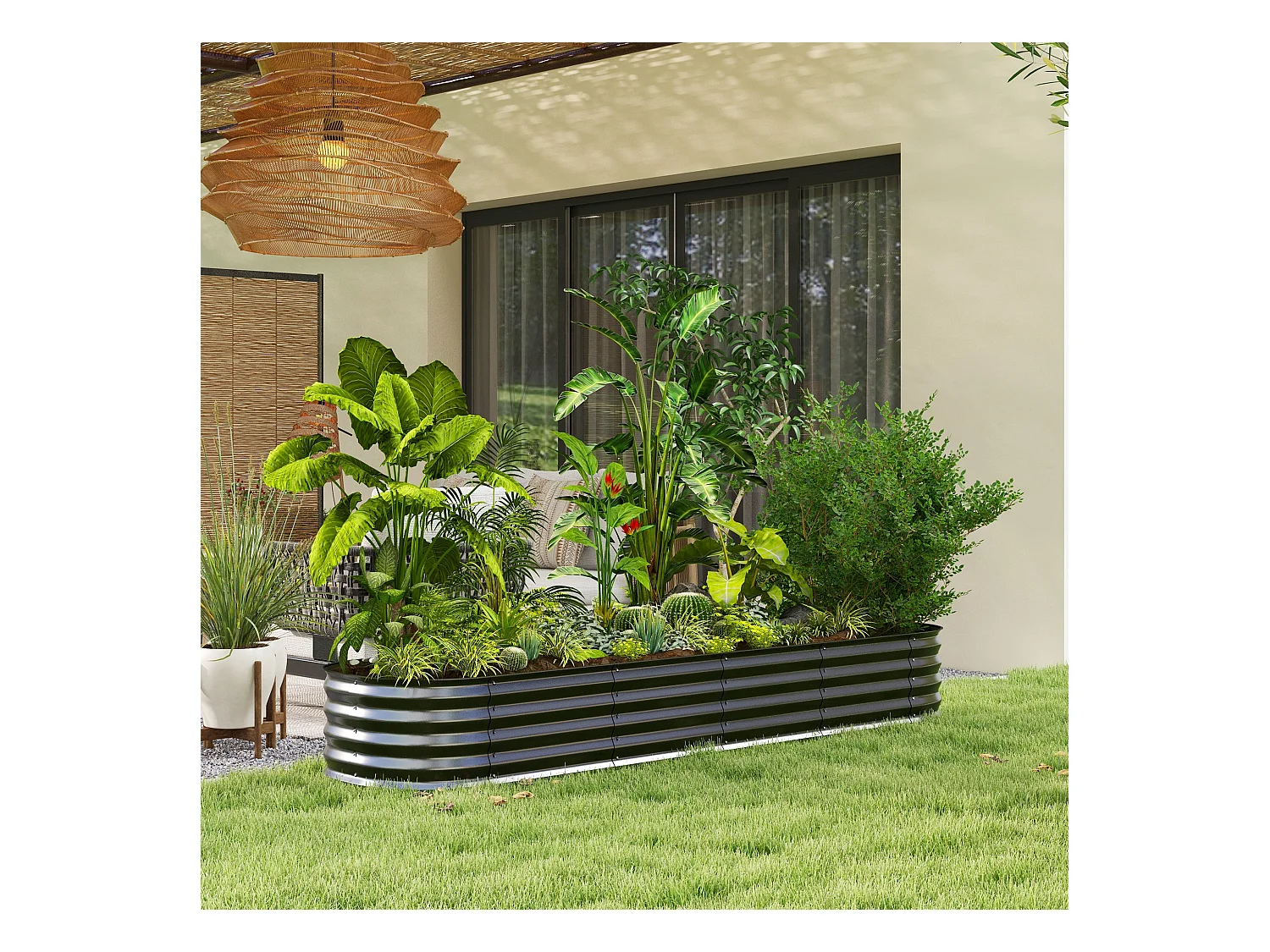 Carré potager de jardin dim. 240L x 62l x 30H cm modulable tôle d'acier ondulée noir
