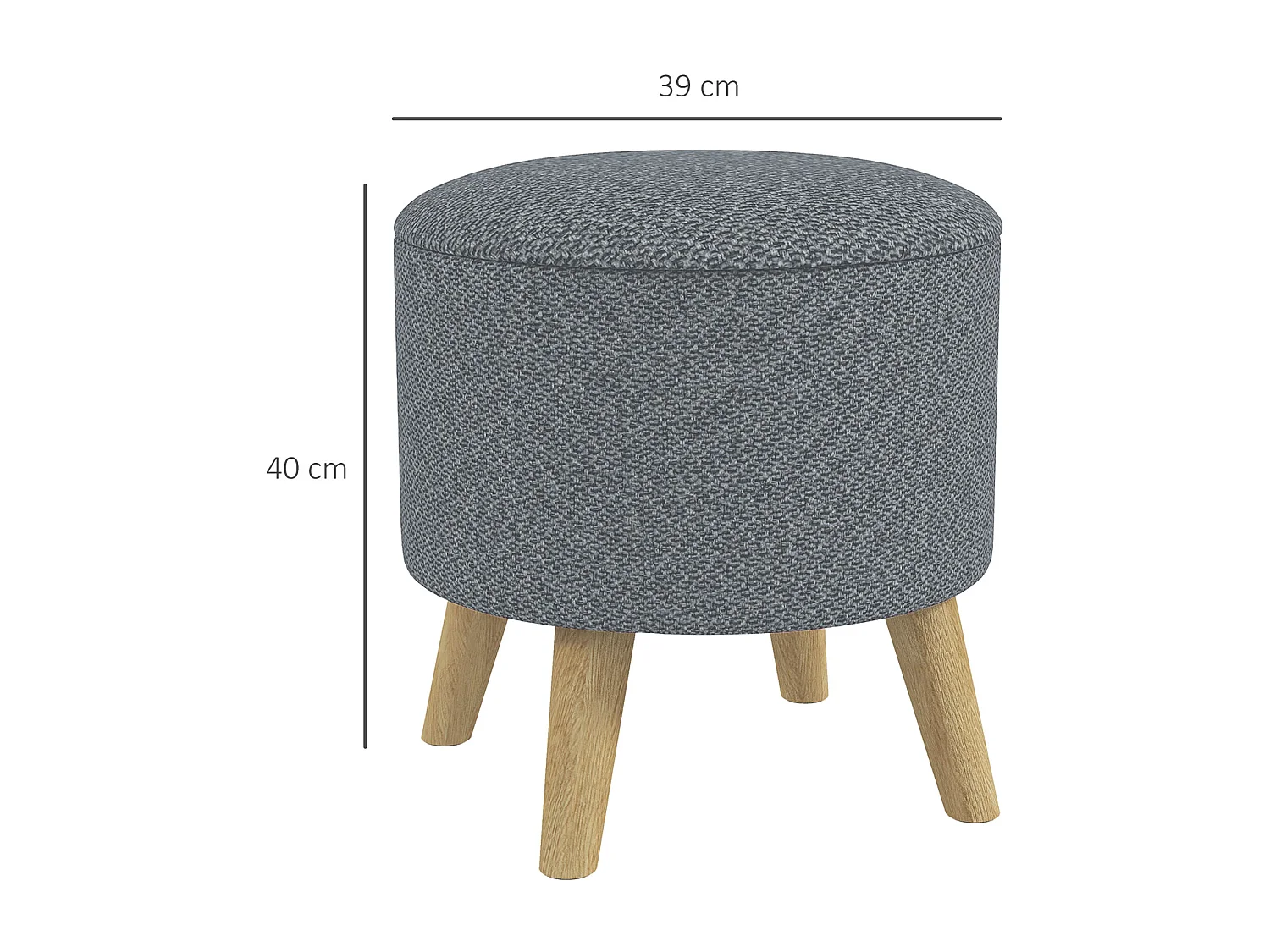 Pouf repose-pied tabouret avec coffre de rangement - pieds bois tissu aspect lin gris