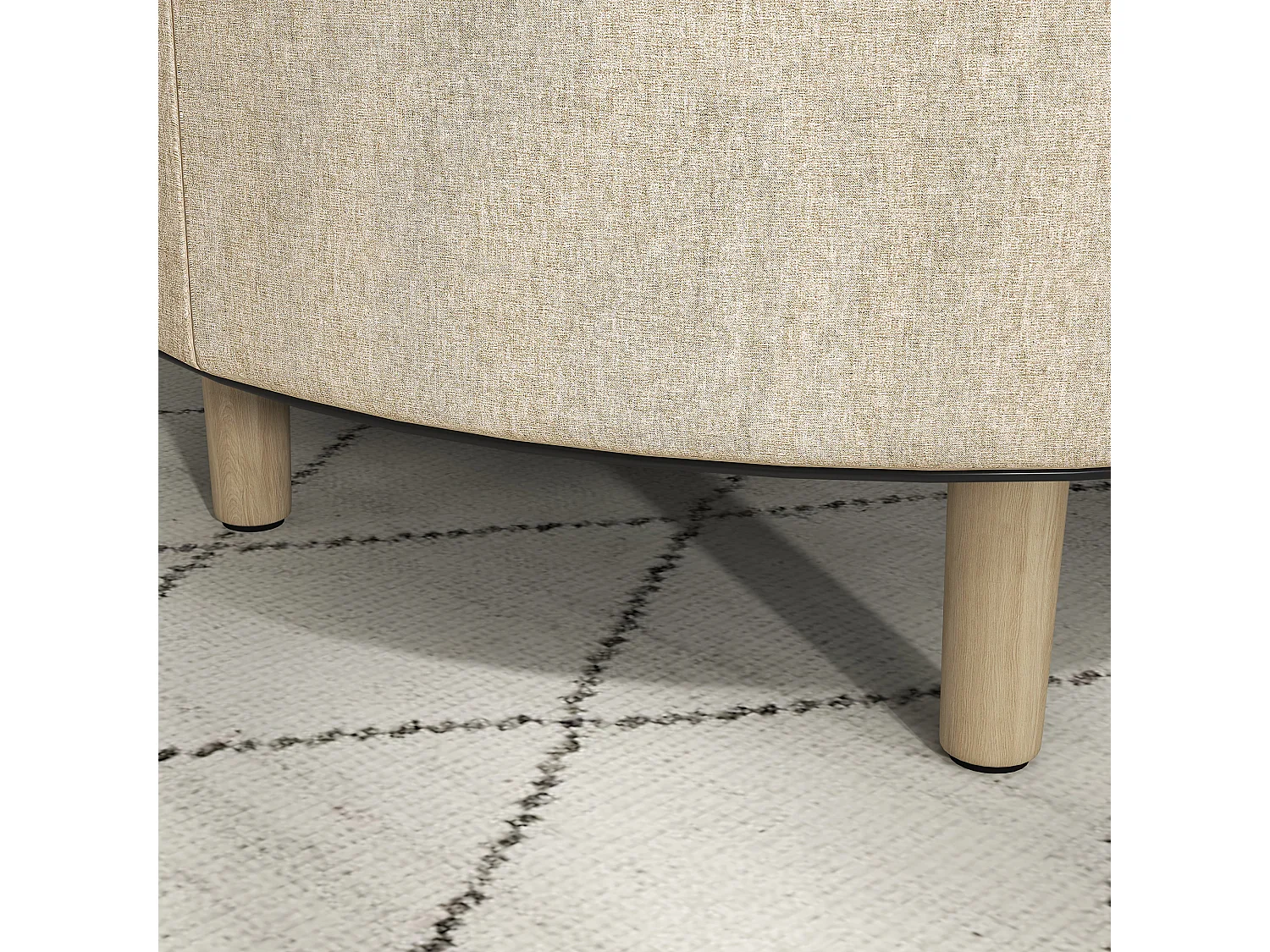 Pouf repose-pied tabouret avec coffre de rangement - plateau réversible - pieds bois tissu aspect lin beige