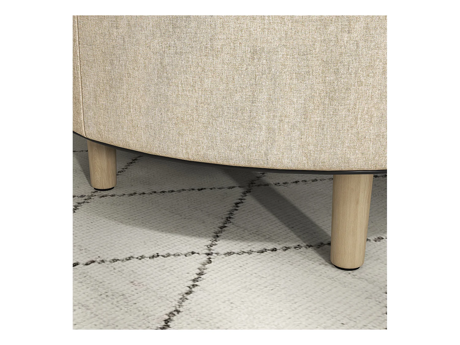 Pouf repose-pied tabouret avec coffre de rangement - plateau réversible - pieds bois tissu aspect lin beige