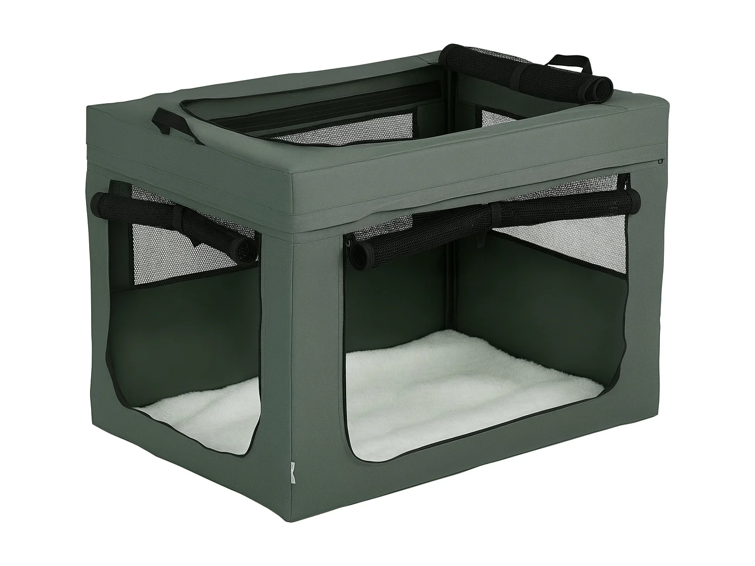 Sac de transport pliable pour chien chat - 2 poignées, 3 portes - dim. 89L x 62l x 62H cm - acier polyester gris