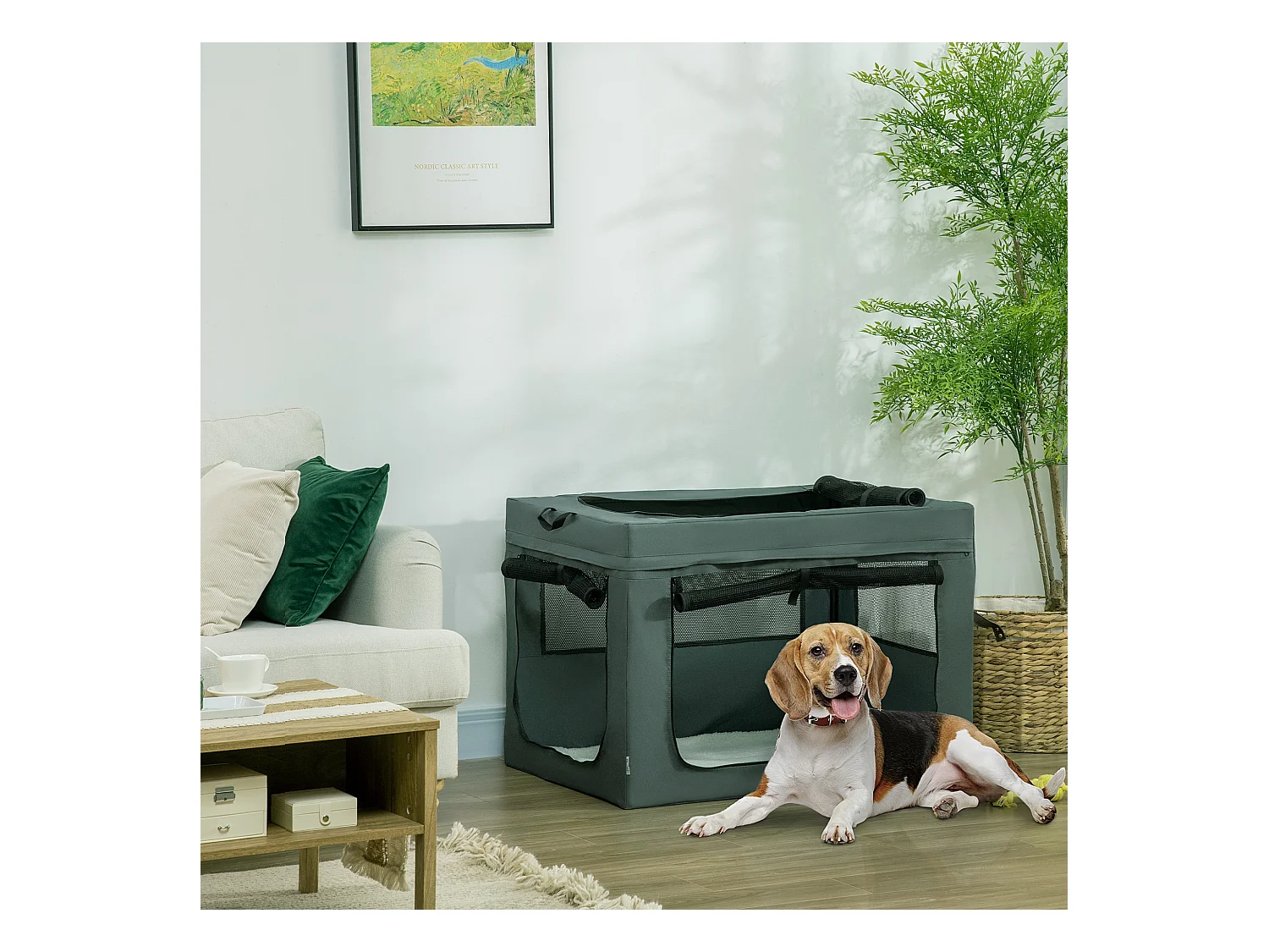 Sac de transport pliable pour chien chat - 2 poignées, 3 portes - dim. 89L x 62l x 62H cm - acier polyester gris