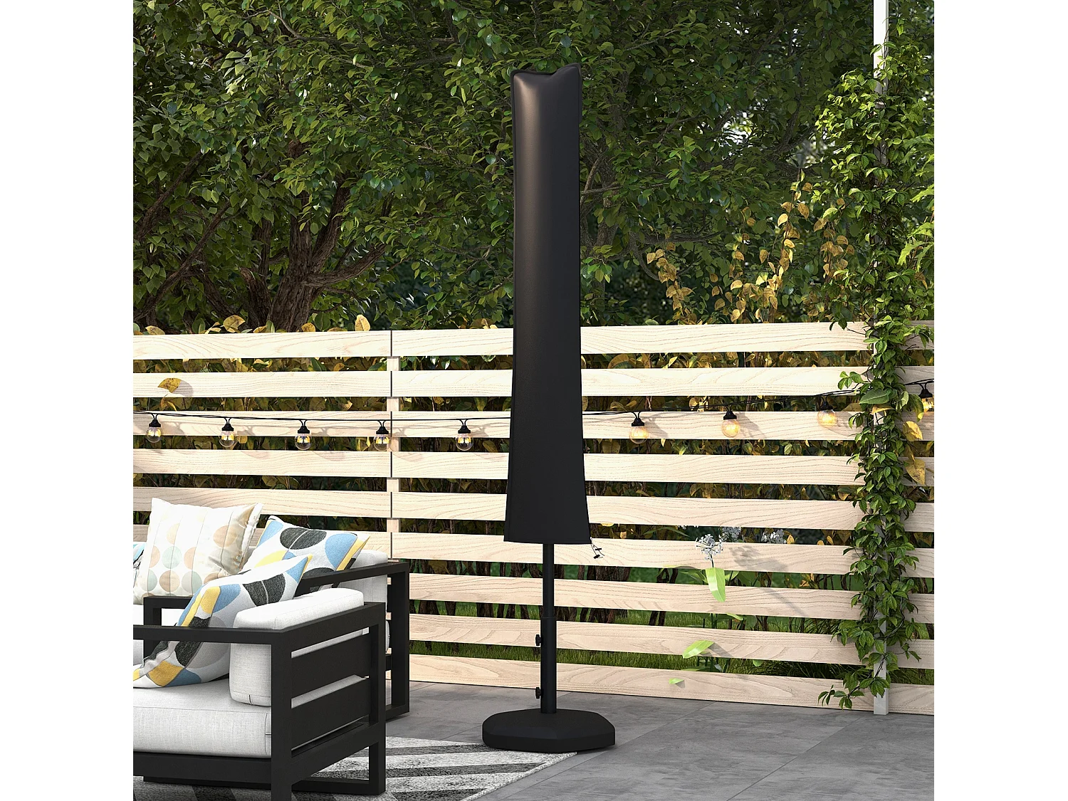 Housse de protection imperméable pour parasol droit avec fermeture éclair et cordon de serrage noir