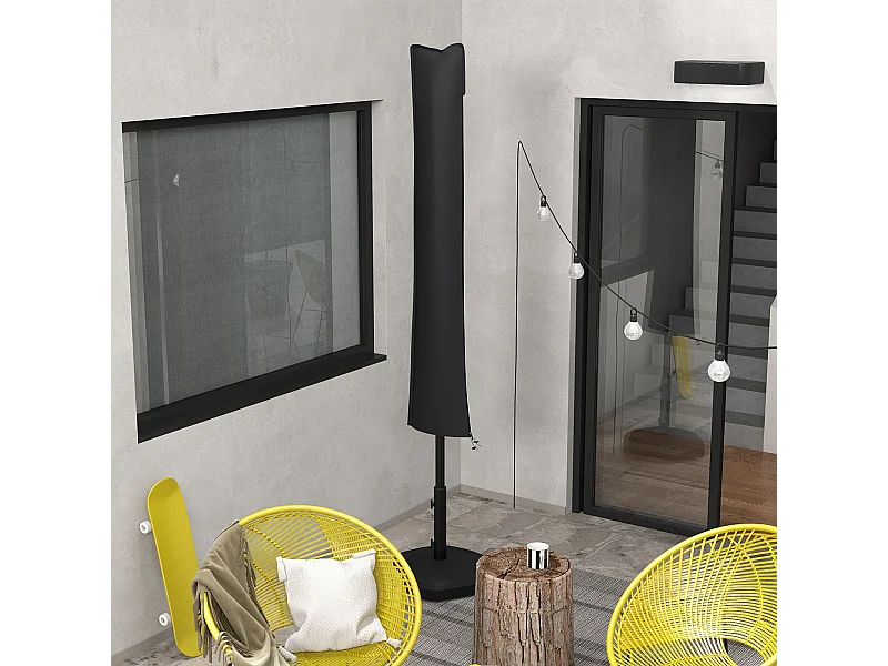 Housse de protection imperméable pour parasol droit avec fermeture éclair et cordon de serrage noir